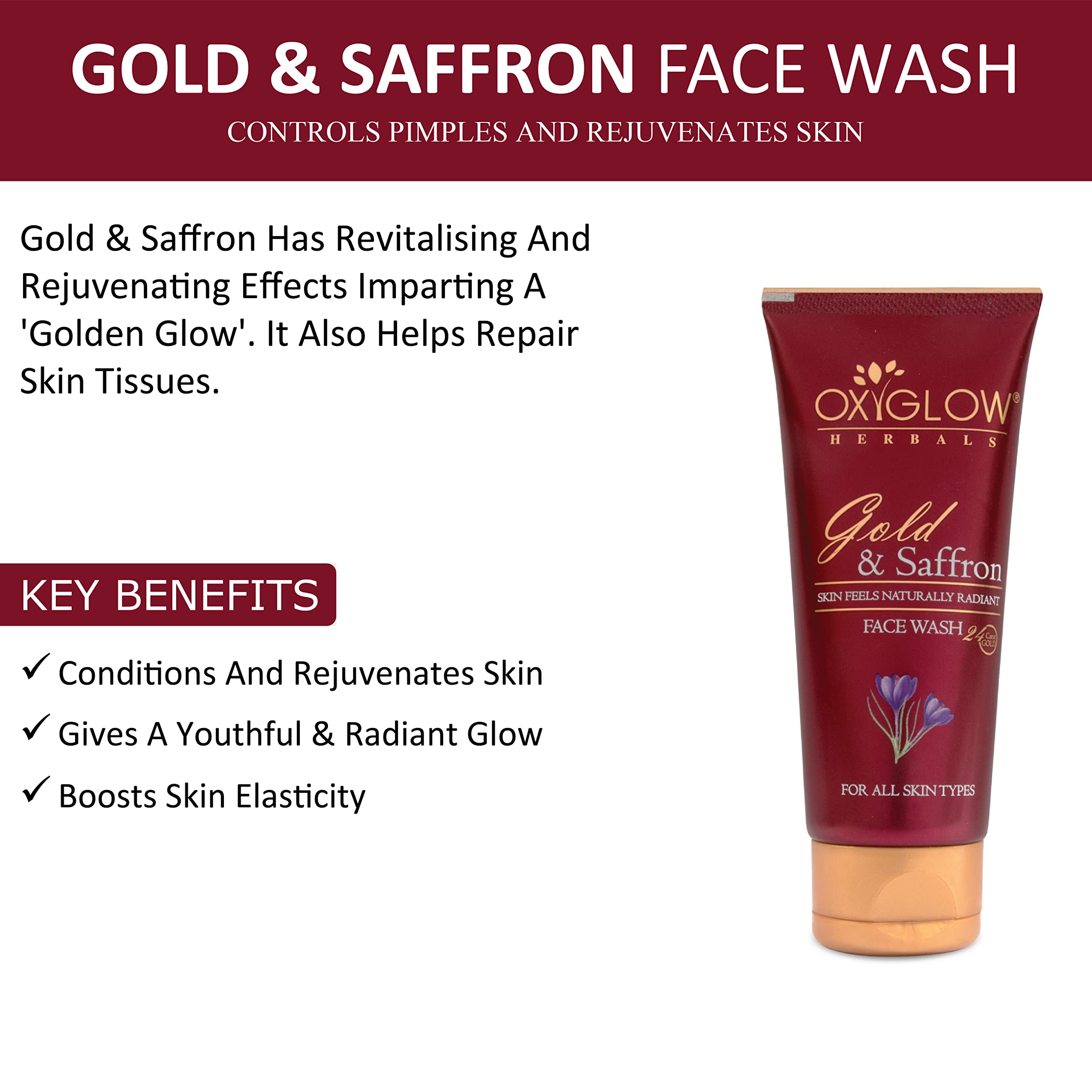 Pearl Whitening Face Wash & OxyGlow Herbals Gold Saffron Face Wash Combo - 100gm Each - Brightening & Glowing Facial Cleanser for Daily Skincare Routine - Perfect for Morning & Night Use
