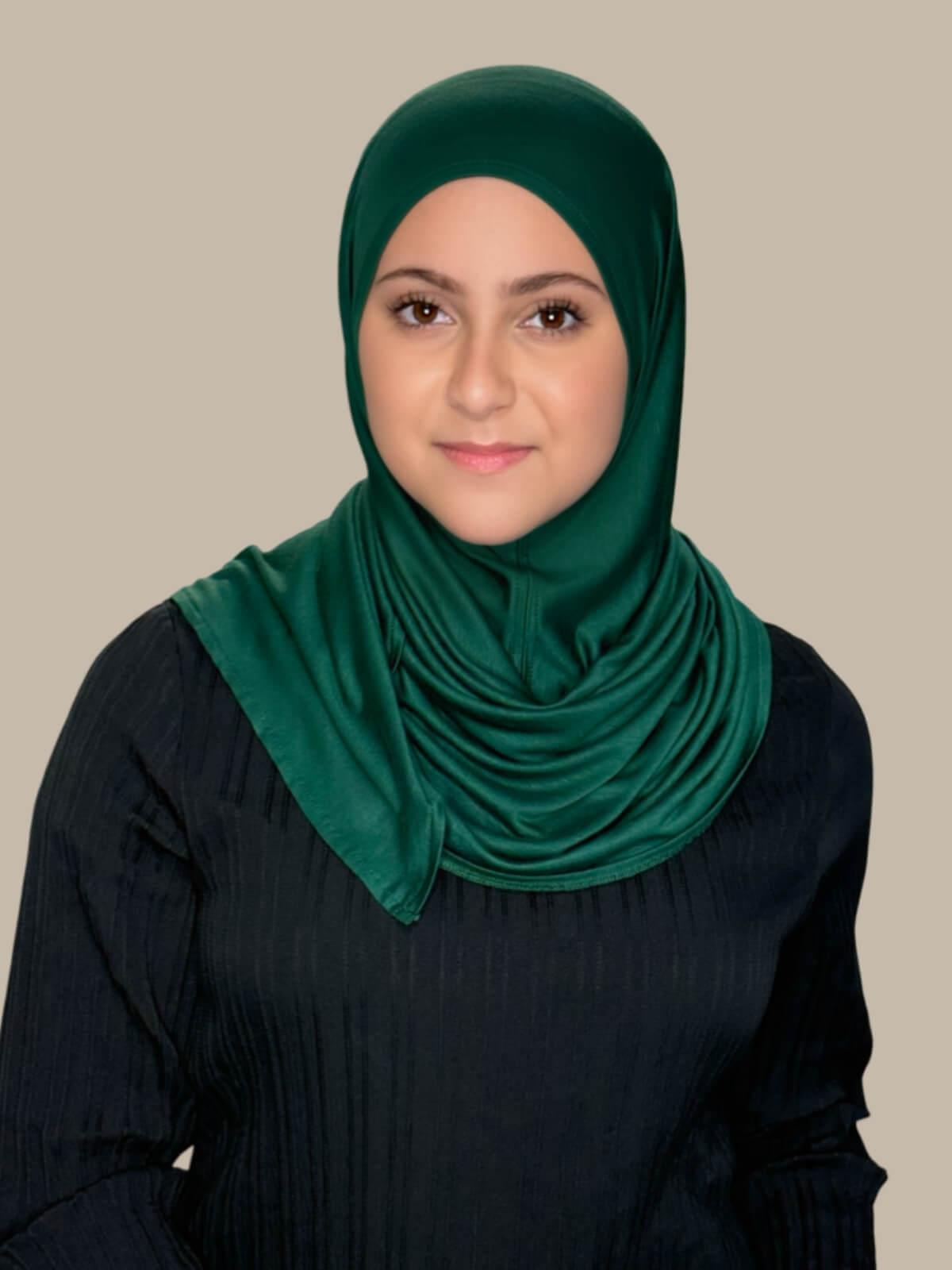 Stylish Pre-Sewn Jersey Hijab in Forest Green - Perfect for Everyday Wear, Work & Special Occasions
