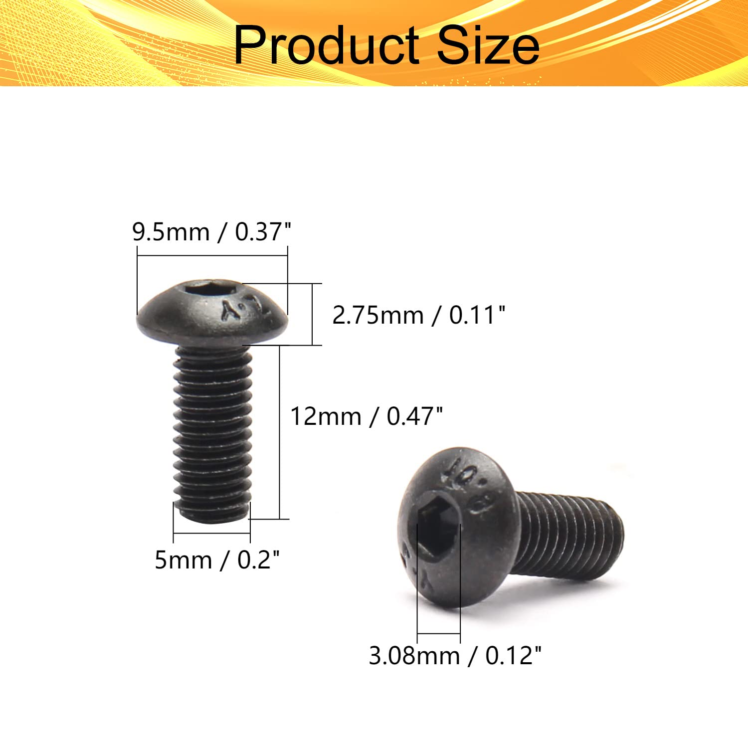 50Pcs M5x12mm Black Hex Socket Head Screws for Furniture Assembly