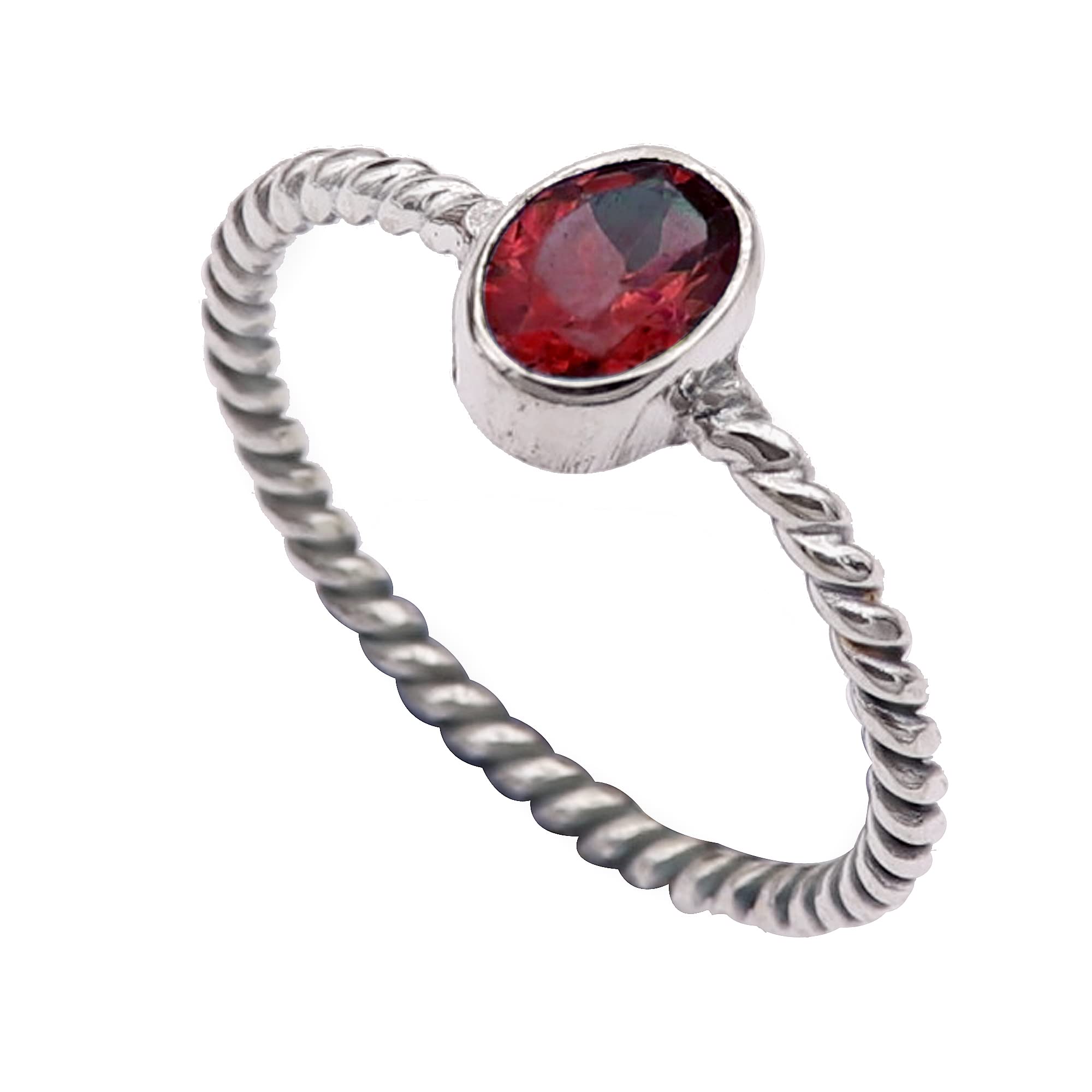 Garnet Faceted Gemstone Band Ring for Men & Women - 925 Sterling Silver Handmade Jewelry - Perfect Gift for Anniversary, Wedding, or Birthday - GESR-332C