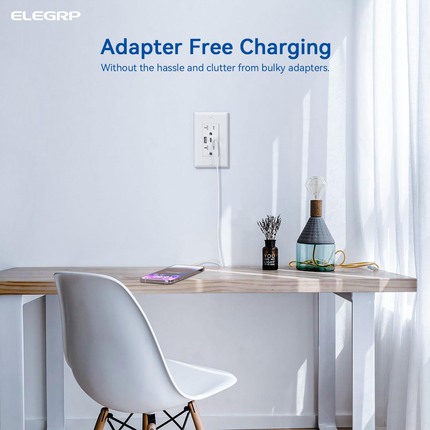 ELEGRP 20A USB Outlet with 3 Ports & Dual USB-C - TR Tamper-Resistant - UL Listed (2 Pack, White) - Perfect for Home & Office Charging