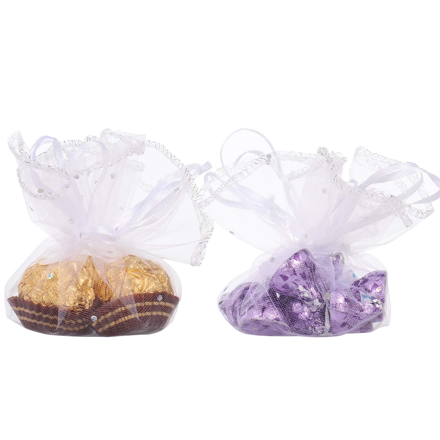100Pcs White Organza Tulle Drawstring Bags - Round Jewelry Candy Gift Pouches for Wedding, Christmas Party Favors & Special Occasions | Perfect for DIY Crafts, Bridal Shower Gifts & Holiday Decorations