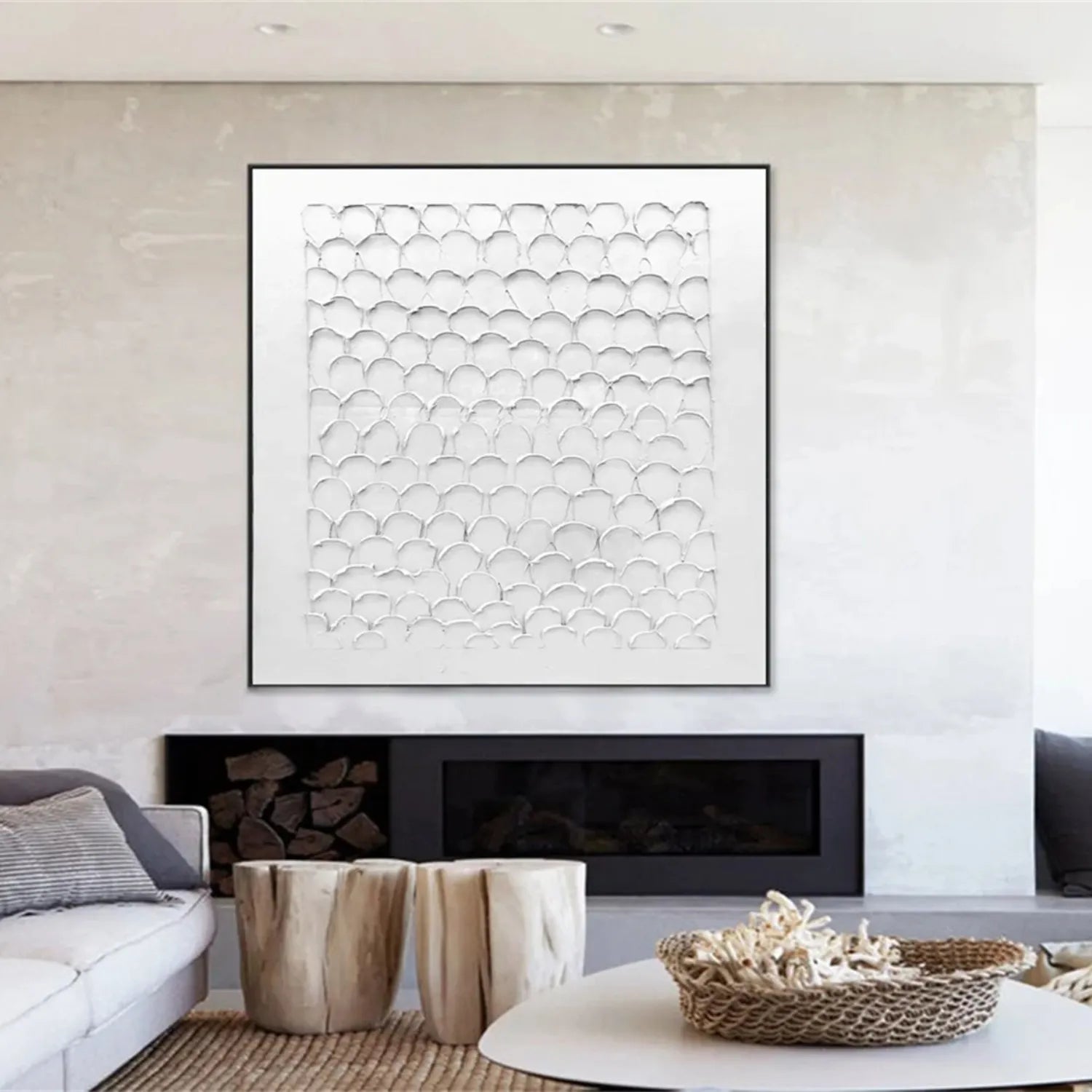 White Minimalist Textured Painting Canvas - Modern Abstract Wall Art for Home & Office Decor #MM275 | Perfect for Living Room, Bedroom & Studio Decorations