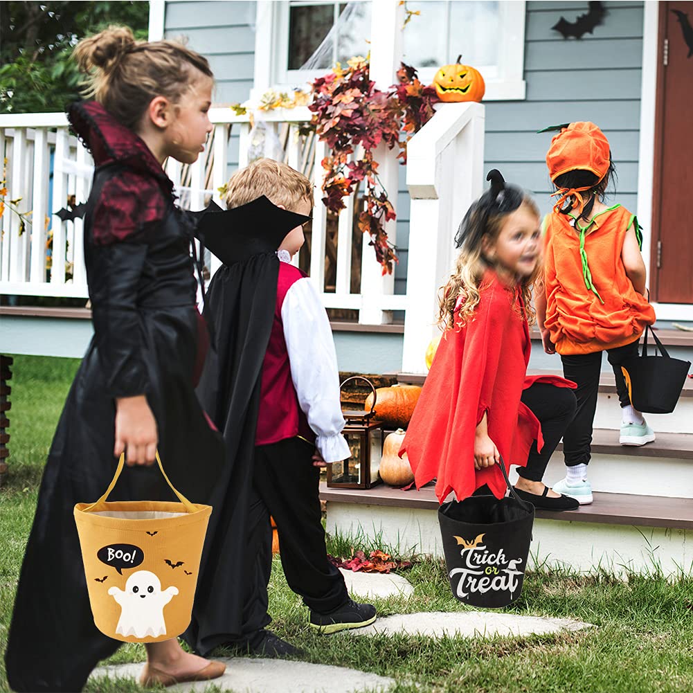 Halloween Trick or Treat Bags - Orange & Black Ghost Candy Buckets & Tote Bags for Kids Halloween Party Favors - Perfect for Trick-or-Treating, Costume Parties & Halloween Decorations