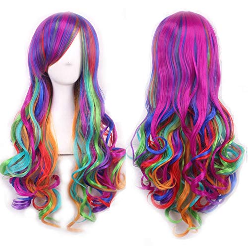 Junww Fashion Anime Cosplay Wigs - 7 Color Rainbow Synthetic Hair Wigs for Costume, Halloween, Party & Cosplay Events | Heat Resistant & Lightweight