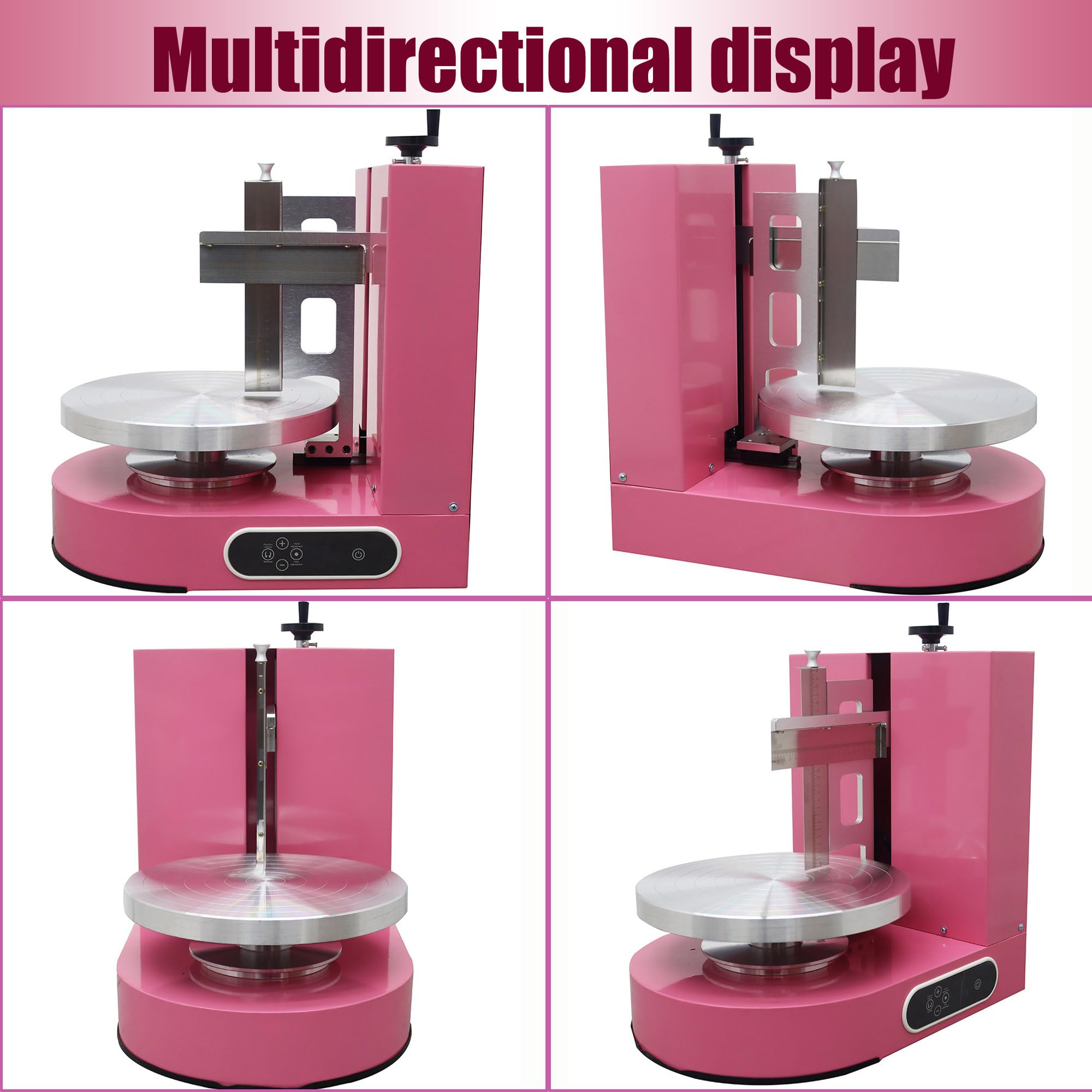 110V Pink Cake Decorating Machine - 4 to 12 Inch Cake Coating & Smoothing Tool with Waterproof LCD Display, Stainless Steel Spatula & Leak-Proof Plug | Perfect for Bakeries, Wedding Cakes & Home Baking Decorations