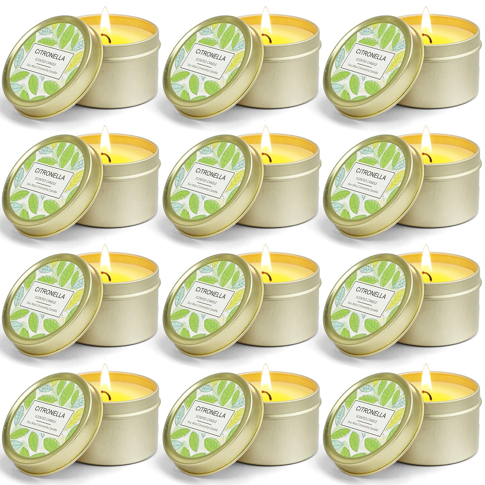 Citronella Soy Wax Candles Gift Set - Outdoor Camping & Garden (12x2.5oz)