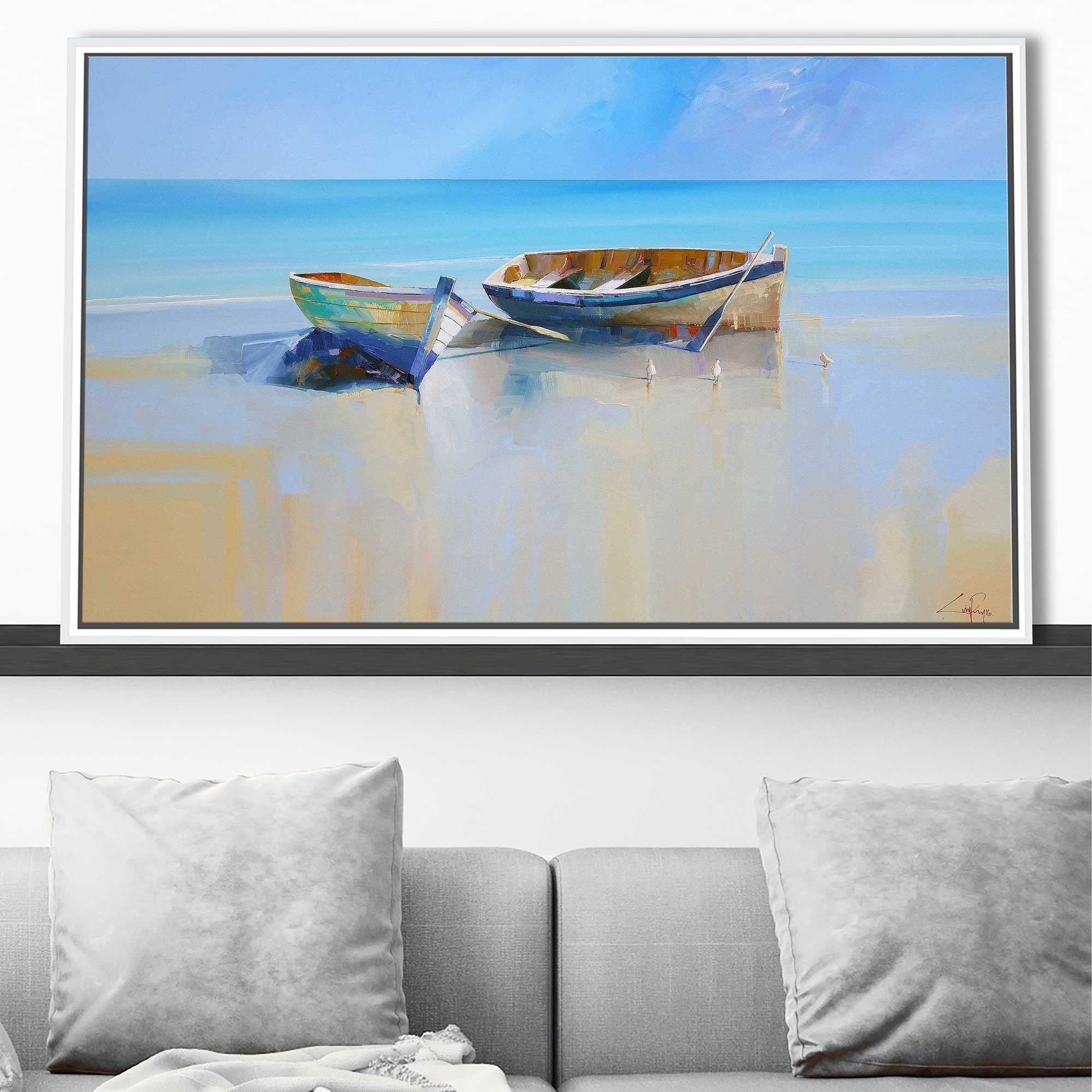 Afternoon Gulls Floating Canvas Wall Art - Seagull Ocean Beach Decor for Living Room, Bedroom & Office