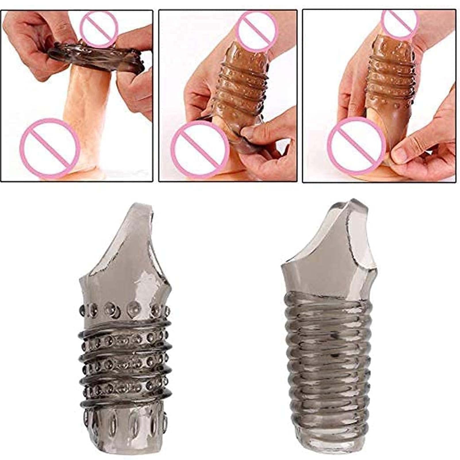 **Premium Cock Sleeves for Men – 2-Piece Couples Sex Toys (Clear & Black) – Enhance Intimacy & Pleasure for Couples in the Bedroom**