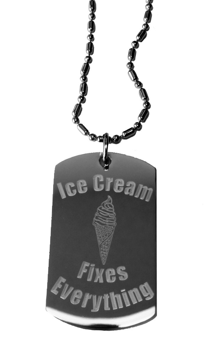 Trendy Military Dog Tag Necklace with Metal Chain - Perfect for Travel, Casual & Everyday Wear | Ice Cream Fixes Everything Luggage Charm