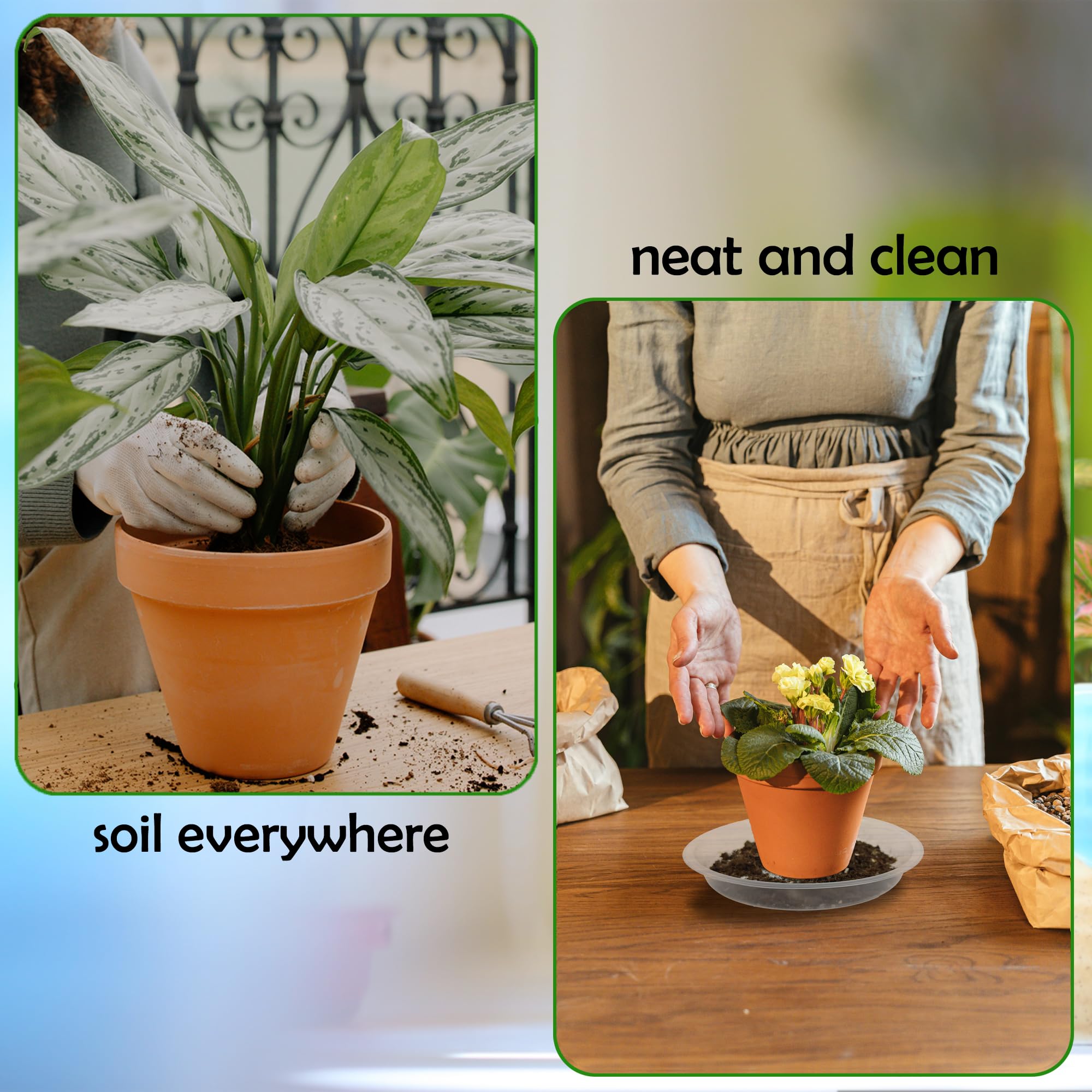 4 Pack 16 Inch Clear Plastic Plant Saucers - Round Plant Drip Trays for 14 Inch Pots - Indoor Outdoor Flower Pot Water Catcher for Potted Plants (16 Inch, 4 Pieces) - Perfect for Balcony, Garden & Home Decor Plant Drainage