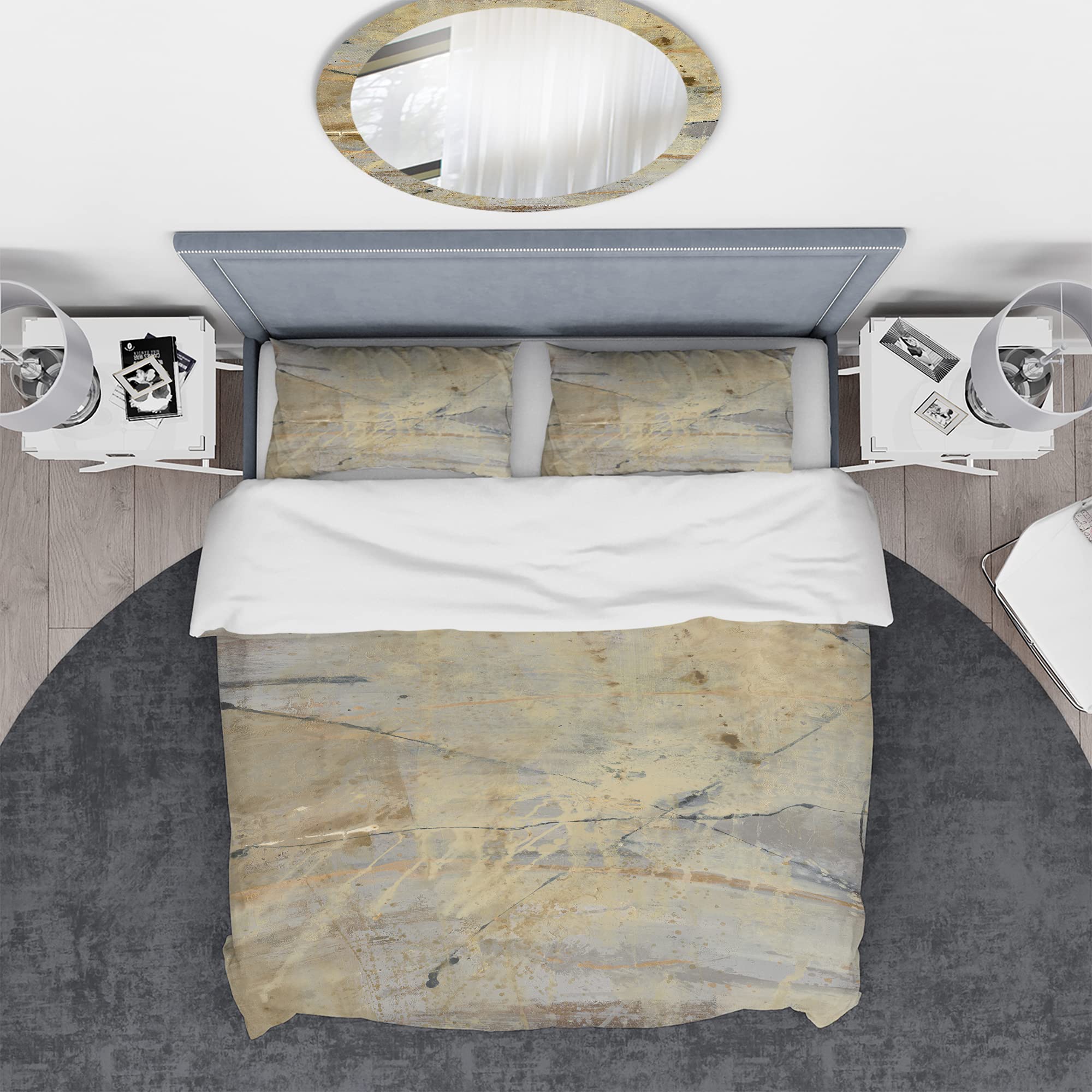 Modern Geometric Duvet Cover Set King - Grey Abstract Bedding for All Seasons