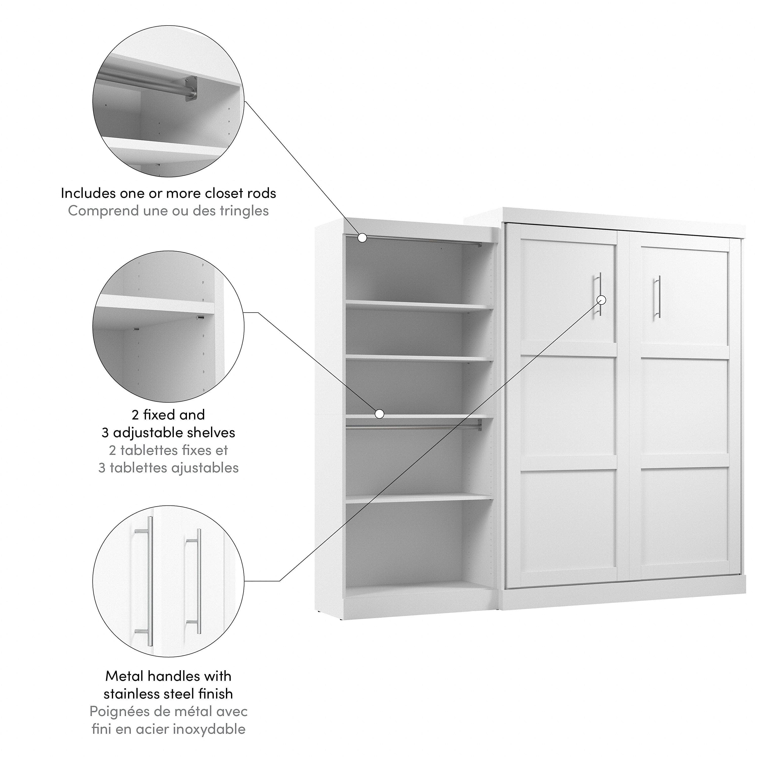 Pur Queen Murphy Wall Bed with Closet Organizer (101W) - 7 Color Options | Space-Saving Wall Bed for Small Apartments, Guest Rooms & Home Offices