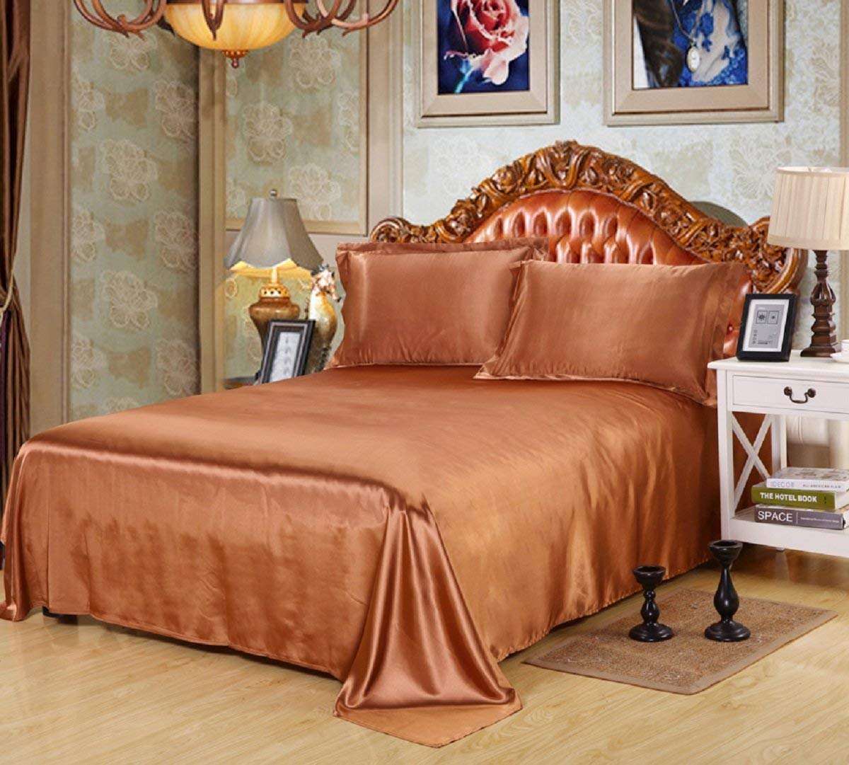 Luxury 5-Piece Satin Comforter Set - Ultra Soft Silk-Like Bedding (Queen Size, Taupe) | Includes Comforter, Flat Sheet, Fitted Sheet & 2 Pillowcases | Perfect for Master Bedroom, Guest Room & Hotel Style Decor
