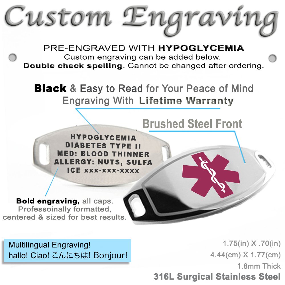 Custom Hypoglycemia Medical ID Bracelet - Personalized Engraved Purple Alert Bracelet for Diabetes & Low Blood Sugar Emergency