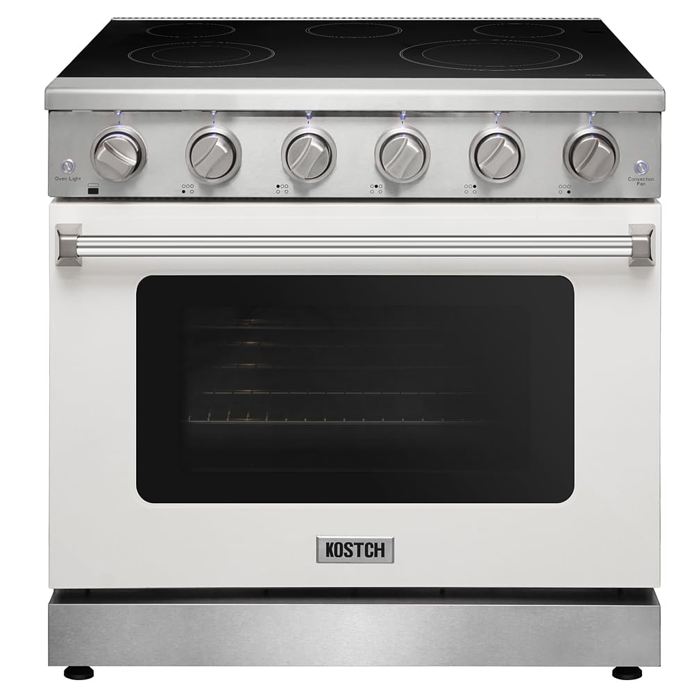 36 Inch Stainless Steel Electric Range with 5-Burner Glass Cooktop & 6.0 Cu. Ft. Convection Oven - KOS-36RE06H White | Professional Kitchen Appliance for Home Cooking, Baking & Entertaining