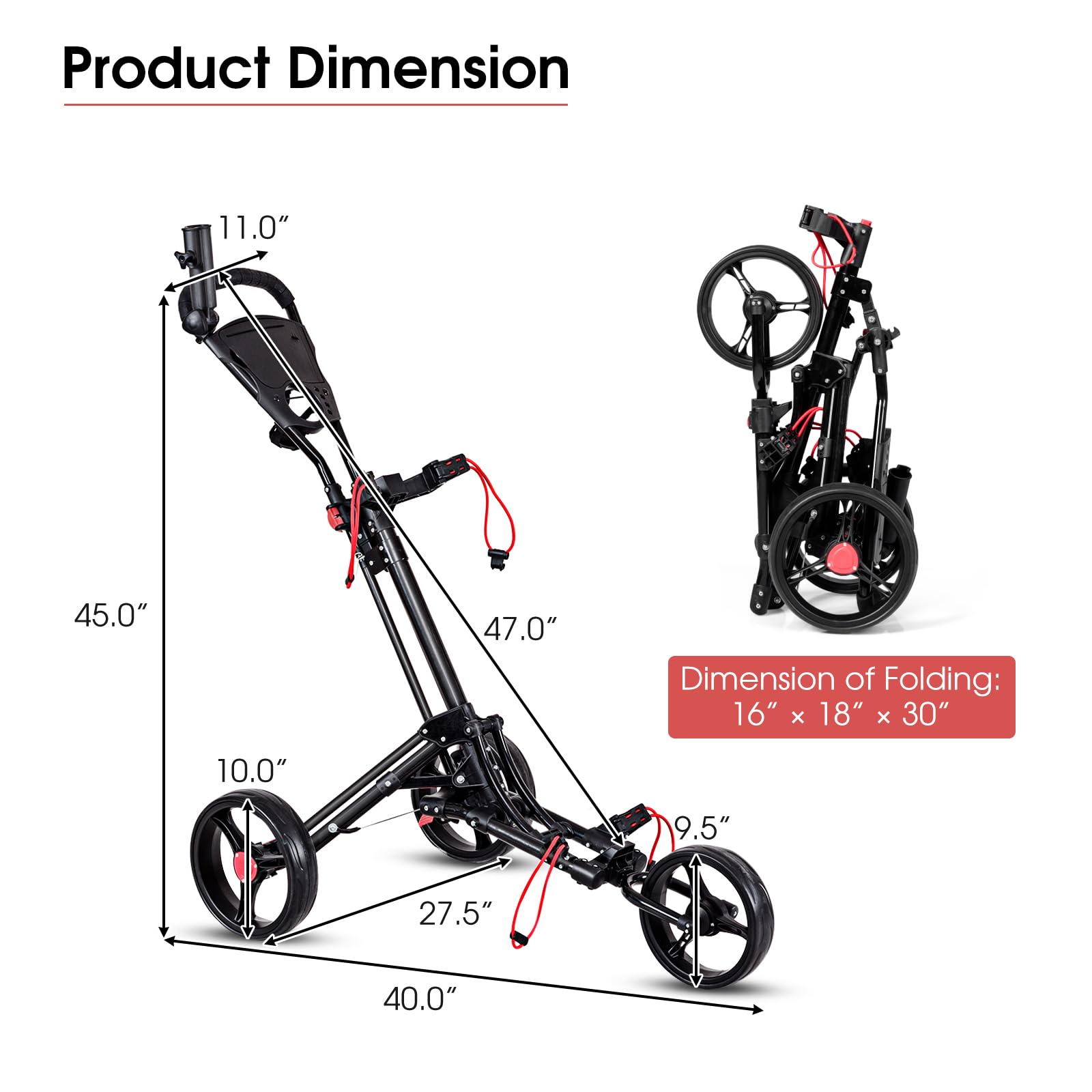 3 Wheel Folding Golf Push Cart - Lightweight Collapsible Golf Club Caddy with Foot Brake & Umbrella Holder - Adjustable 4-Position Handle (Black) | Perfect for Golf Course, Driving Range & Outdoor Practice