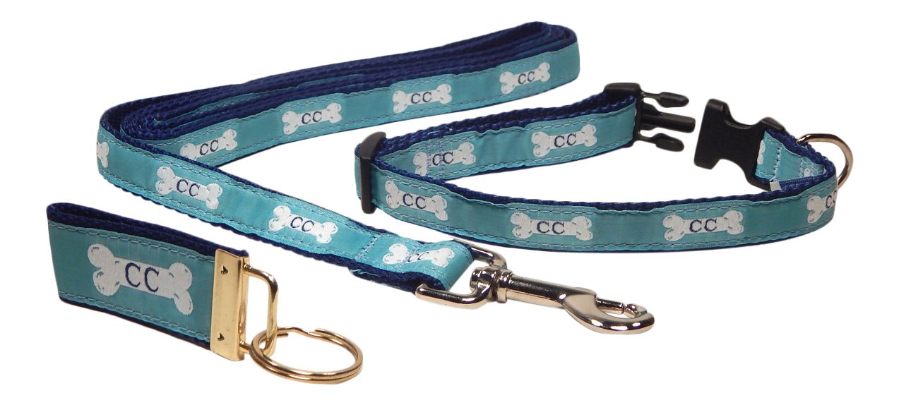 **Preston Teal Cape Cod Dog Collar and Leash Set for Small Dogs, 3/4 Inch Width - Includes FREE Matching Key Ring - Perfect for Walks, Training, and Everyday Use**