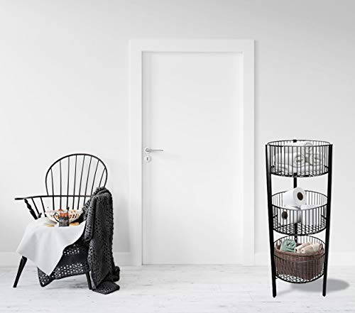 3-Tier Storage Basket Organizer - Stackable Market Basket for Kitchen, Bathroom & Laundry Room Organization - Space Saving Black Storage Bin for Fruits, Vegetables, Toys & Clothes