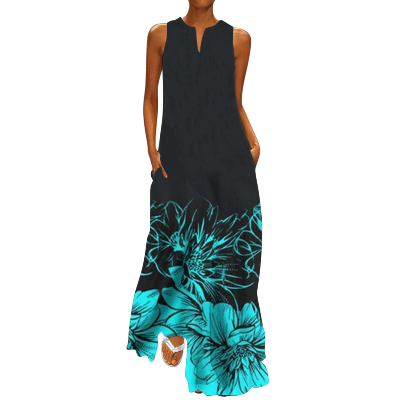 Women's Long Summer Dresses 2022 - Casual Sleeveless Floral T-Shirt Dress Knee Length | Perfect for Beach Vacations, Garden Parties & Summer Outings