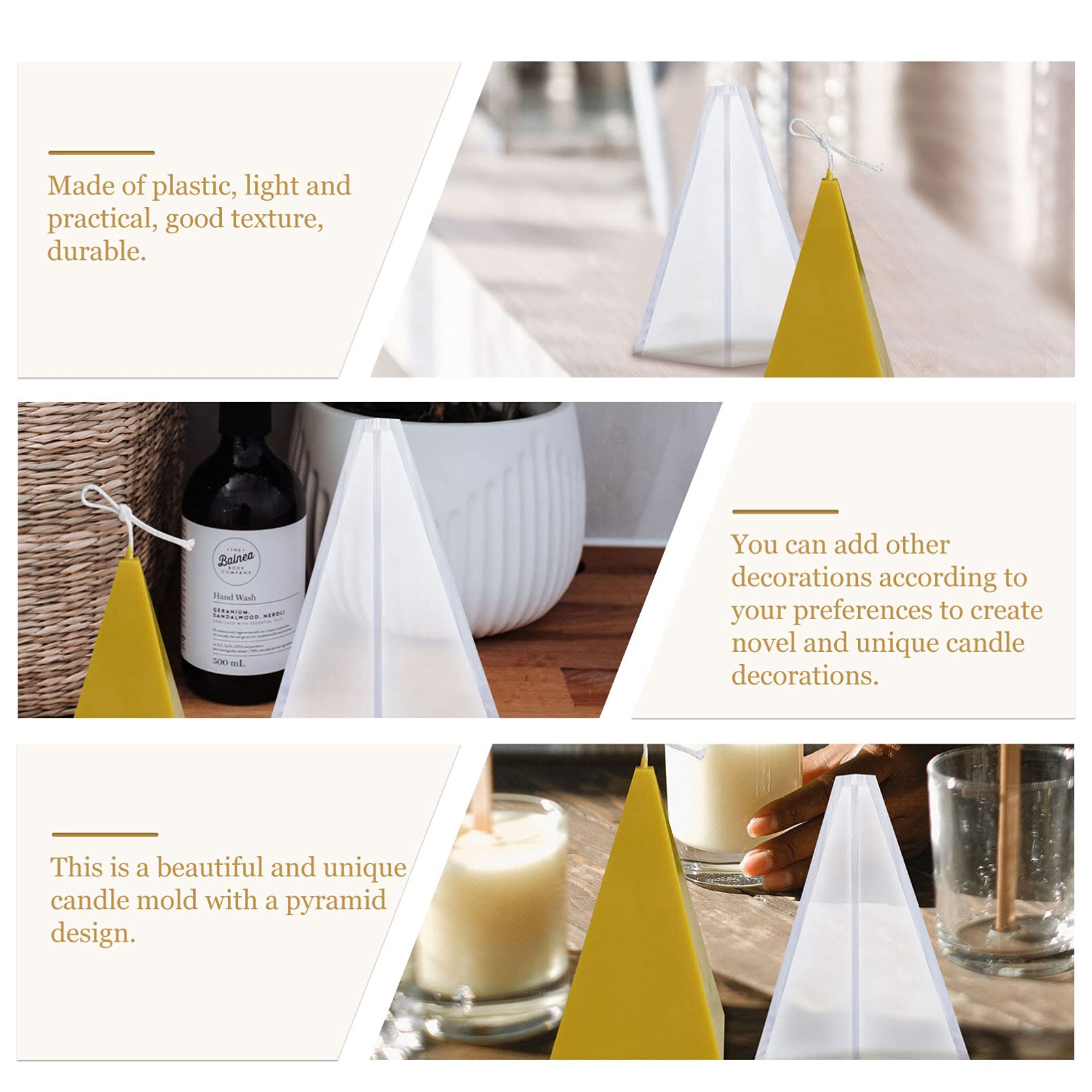 Healifty 11.2x6cm Pyramid Candle Molds - Geometric Plastic Resin Molds for DIY Pillar Candles, Soap Making, Beeswax & Epoxy Resin Casting - Perfect for Home Decor, Wedding Centerpieces & Aromatherapy Gifts