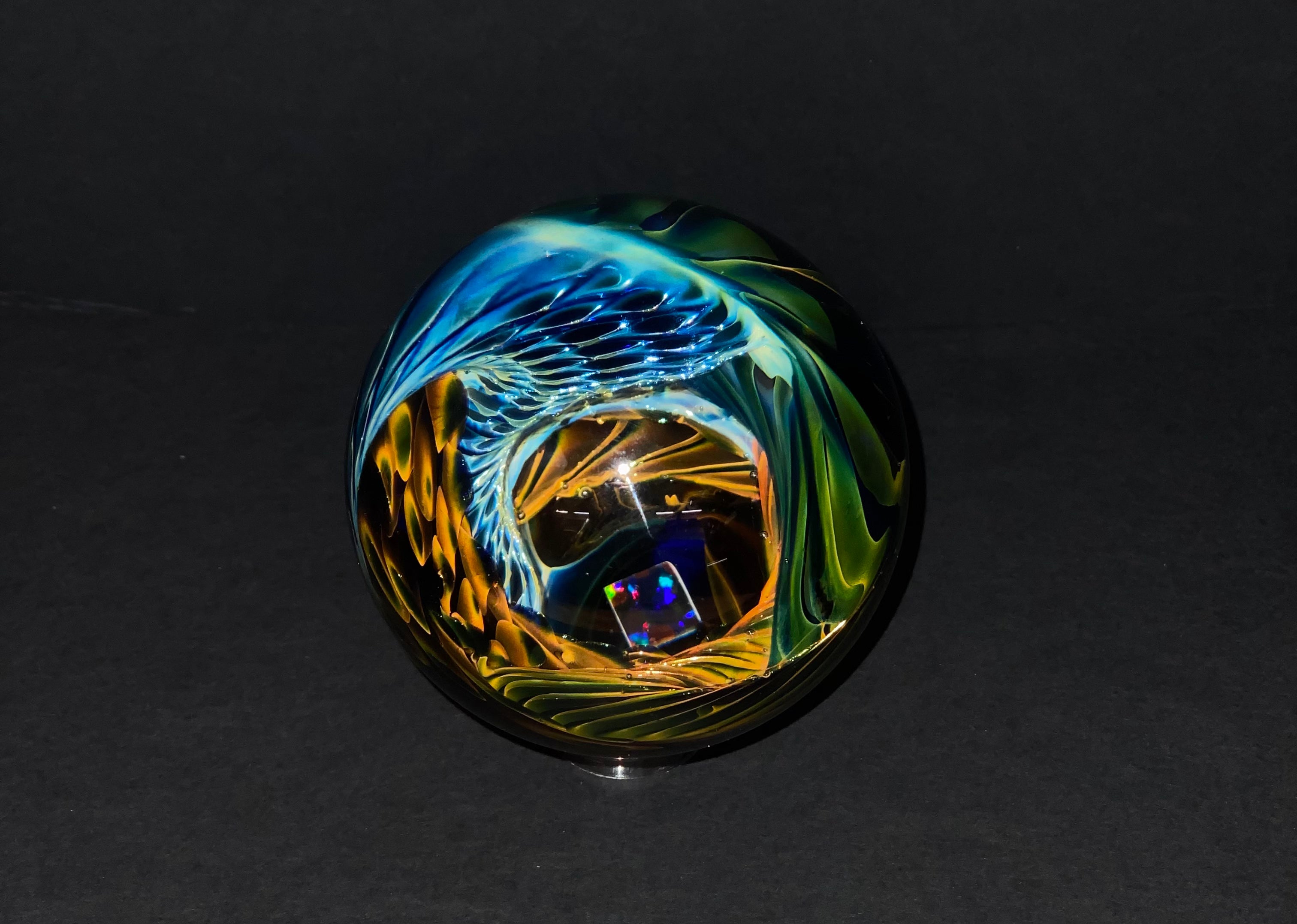 Vortex Marble with Opal - Unique Handmade Glass Art for Home Decor, Gift & Meditation | Perfect for Office Desk, Living Room & Spiritual Healing