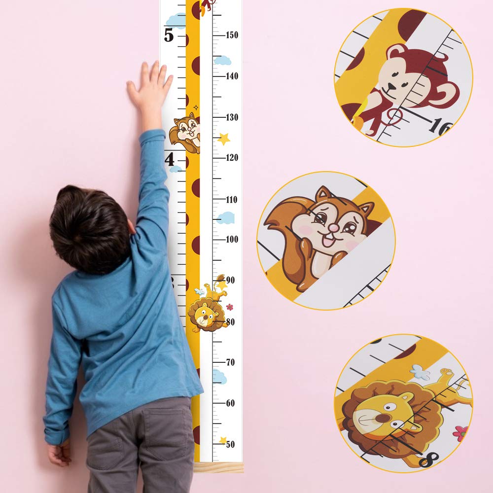 Baby Growth Chart for Kids & Toddlers - Canvas Height Chart for Boys & Girls, Wooden Wall Ruler for Nursery & Bathroom Decor - Waterproof, Hangable & Removable Measuring Tool - Perfect for Tracking Child Development in Bedrooms, Playrooms & Daycare Centers