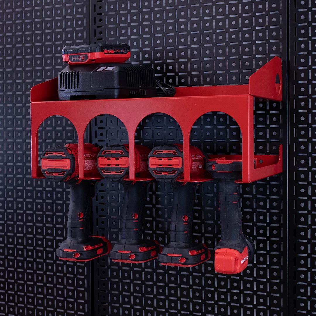 Best Cordless Drill Holder - Wall Mount Tool Organizer System for Garage & Workshop - Heavy Duty Red Tool Storage Rack for Power Drills, Screwdrivers & Accessories - Perfect for DIY, Home Improvement & Professional Use