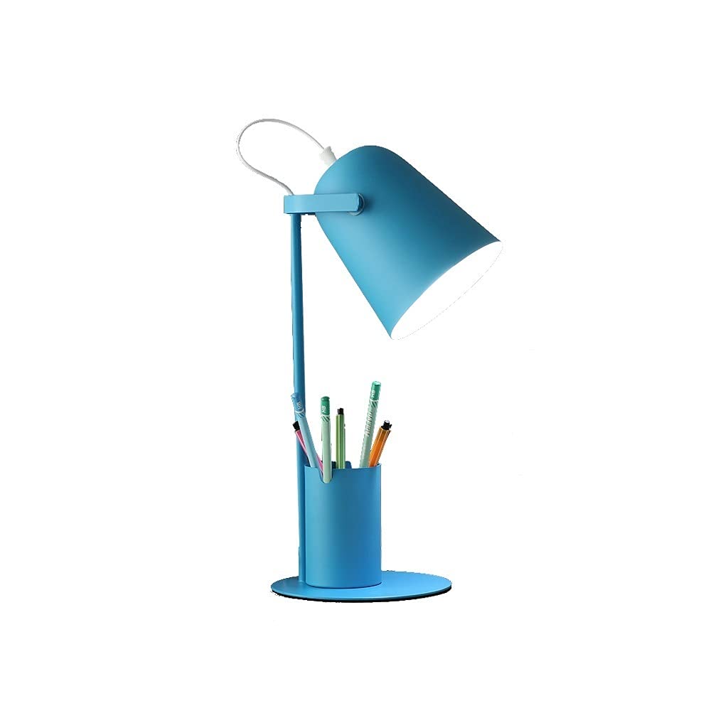 LED Desk Lamp with Pen Holder - 3 Color Temperatures, Eye Protection Soft Light, Wrought Iron Design for Kids Study, Bedroom & Office (Blue) | Perfect for Reading, Writing & Nightstand Lighting