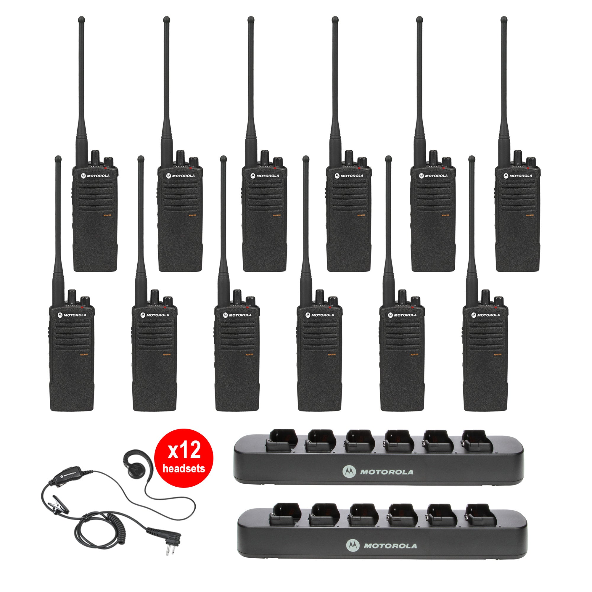 RDU4100 12 Pack Bundle - Multi-Unit Chargers & Headsets for Business, Call Centers & Offices - Wireless Headset Charging Station with 12 Headsets & Fast Charging Dock