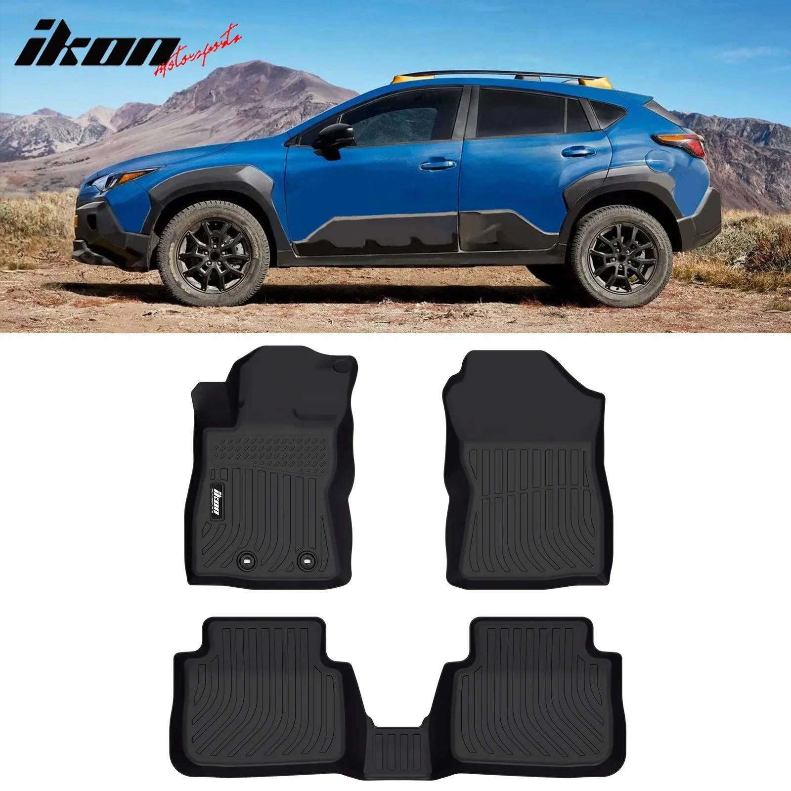 2024-2025 Subaru Crosstrek Floor Mats - IKON 3D Molded Custom All-Weather Floor Liners (3PC Set, Black TPE) | Front & Rear Row Protection | Durable Thermo Plastic Elastomer for Rain, Snow & Mud | Perfect for Daily Commuting & Outdoor Adventures