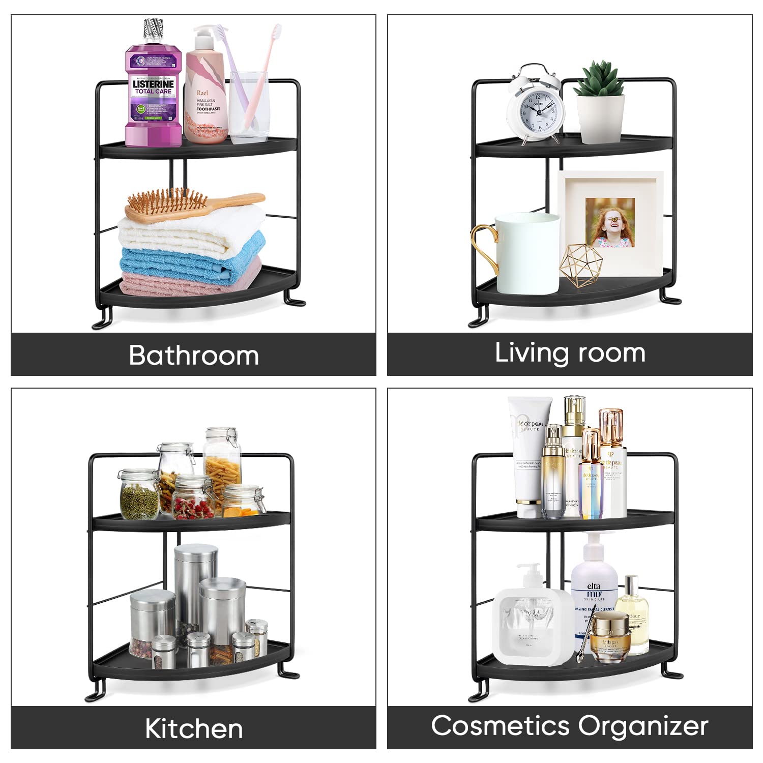 PAFISH 2-Tier Bathroom Organizer Countertop Shelf - Vanity Tray for Makeup, Cosmetics, Perfume & Skincare | Detachable Corner Shelf for Bathroom & Kitchen Storage | Perfect for Small Spaces, Countertop Organization & Home Decor