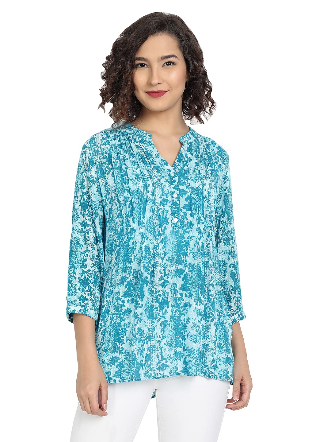9 Impression Women's Printed Plus Size Longline Tops - Flowy Casual Blouse for Work, Date Night & Summer Outfits