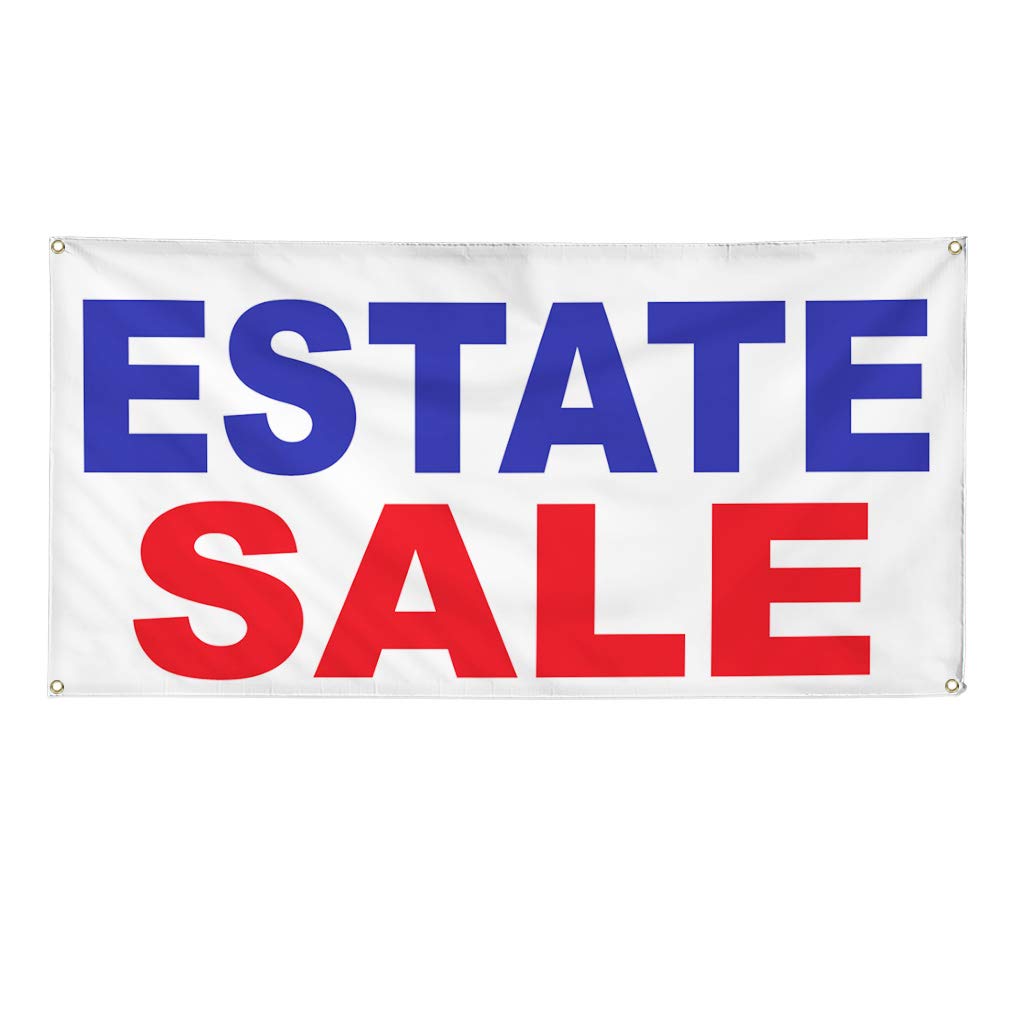 Vinyl Banner - 48x96 Inches, Multiple Sizes Available - Weatherproof Outdoor Business Sign for Estate Sales, Yard & Industrial Use - Heavy Duty with 8 Grommets (Blue/Red) - Perfect for Advertising, Events & Construction Sites