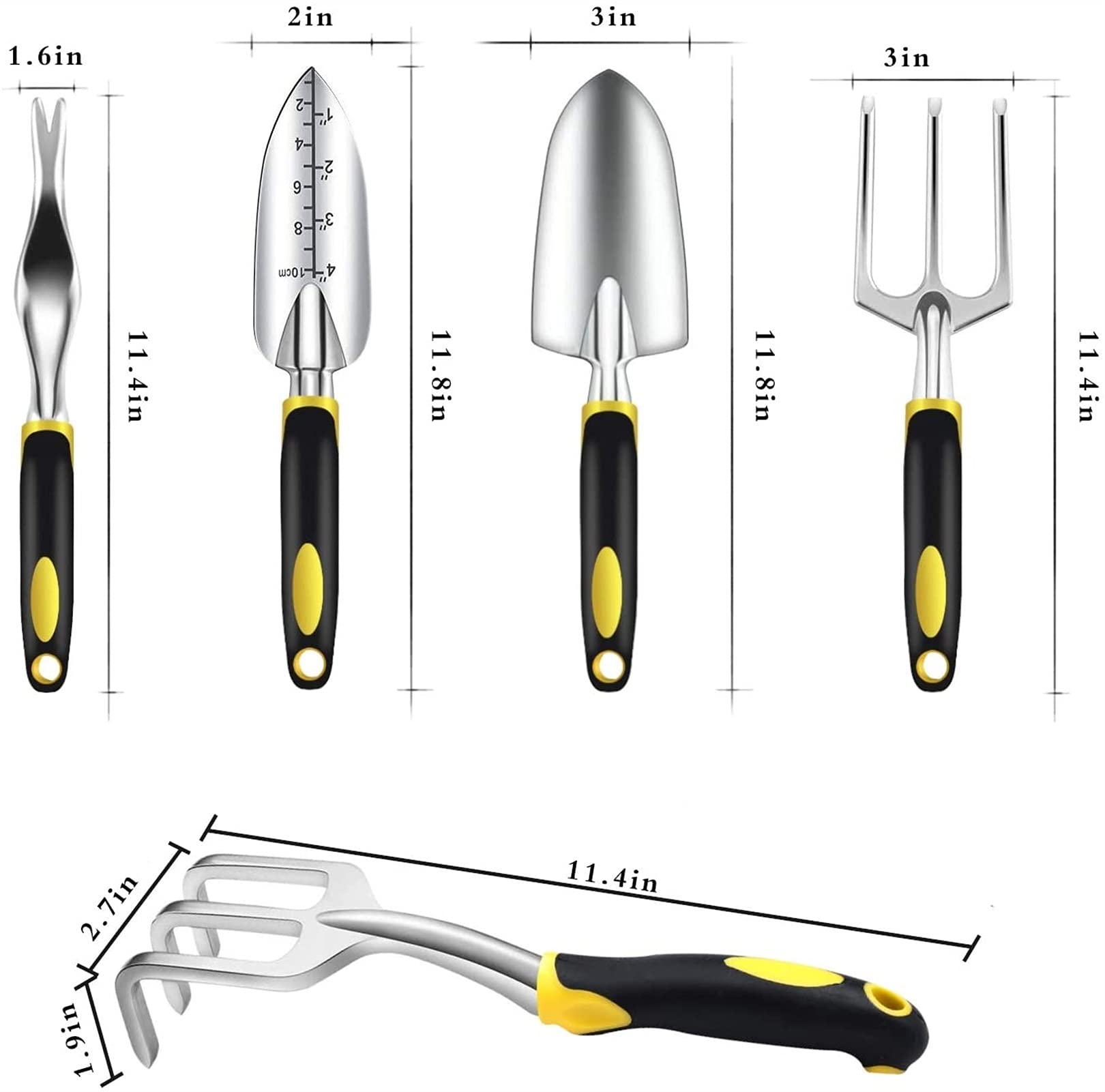 CRMY 5-Piece Aluminum Garden Tool Set with Ergonomic Rubber Handles - Durable Hand Tools for Planting, Weeding & Outdoor Gardening | Perfect for Backyard, Flower Beds & Vegetable Gardens