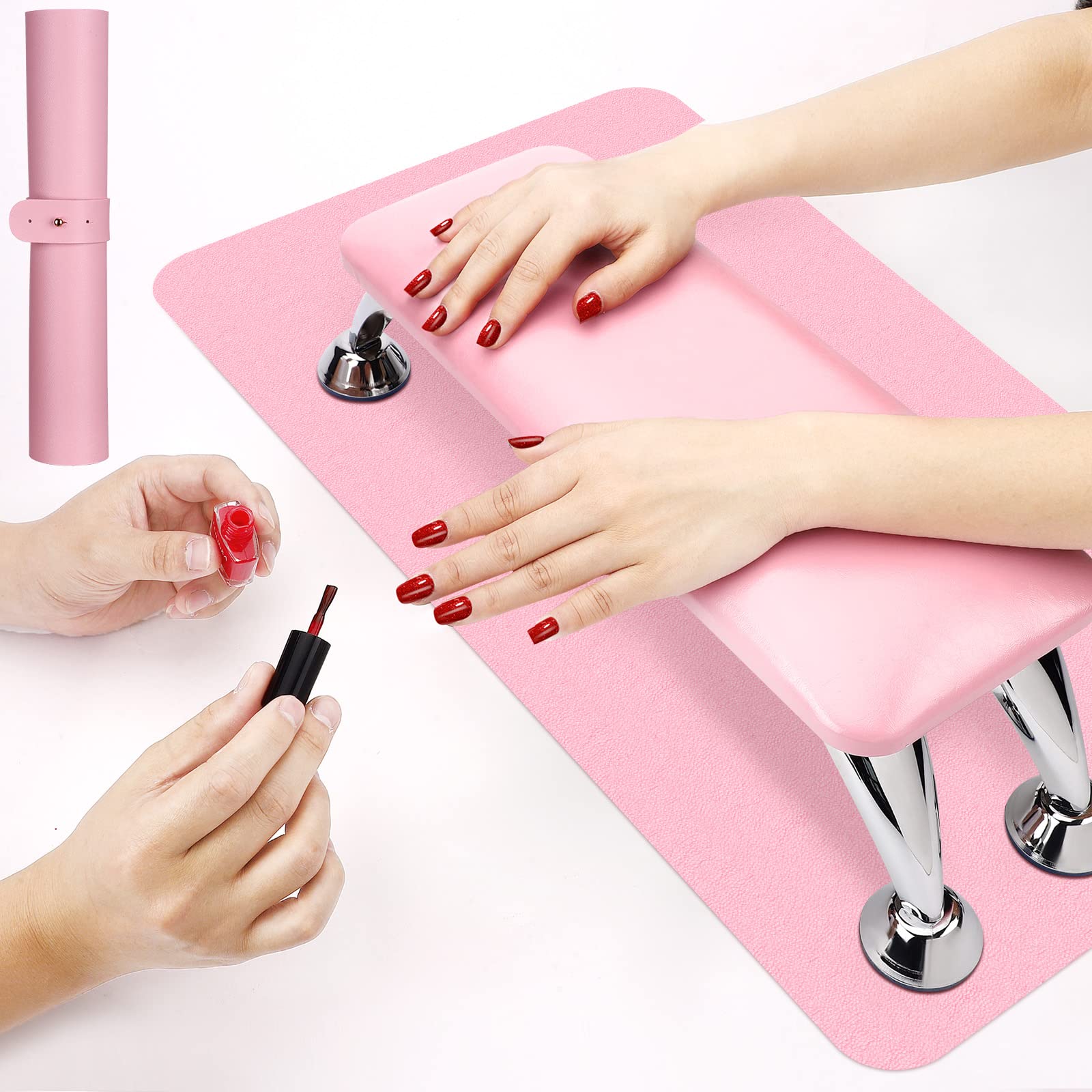 Loopeer 2-Piece Foldable Nail Hand Rest & Arm Cushion Set with Nail Table Mat - Soft Manicure Pillow Footstool for Acrylic Nails - Professional Nail Tech Supplies (Pink) | Perfect for Salon, Home Nail Art & Gel Polish Application