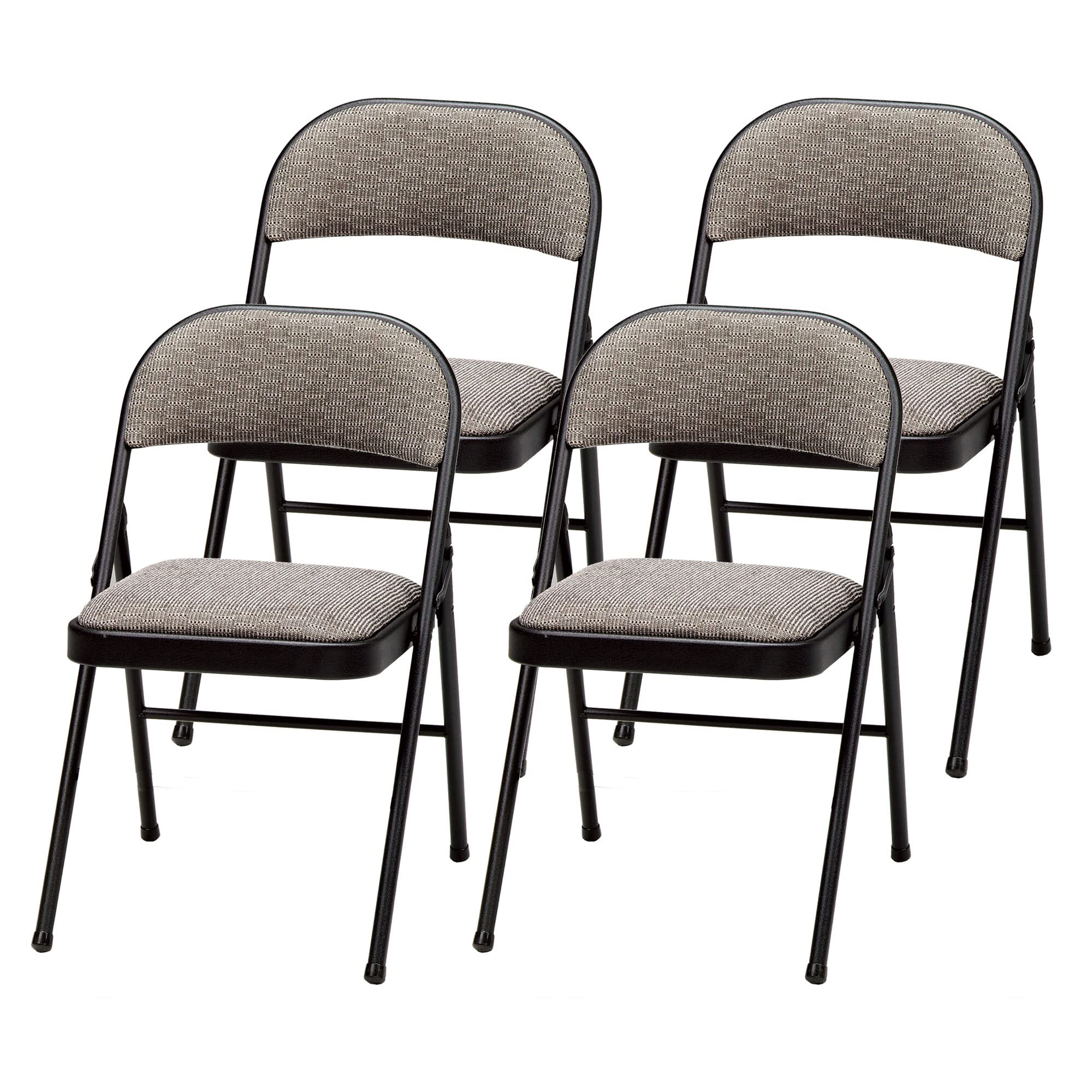 MECO 4 Pack Padded Folding Chairs - Cushioned Metal Fabric Foldable Chairs for Indoor & Outdoor Use, Black - Perfect for Parties, Camping, Picnics & Home Events
