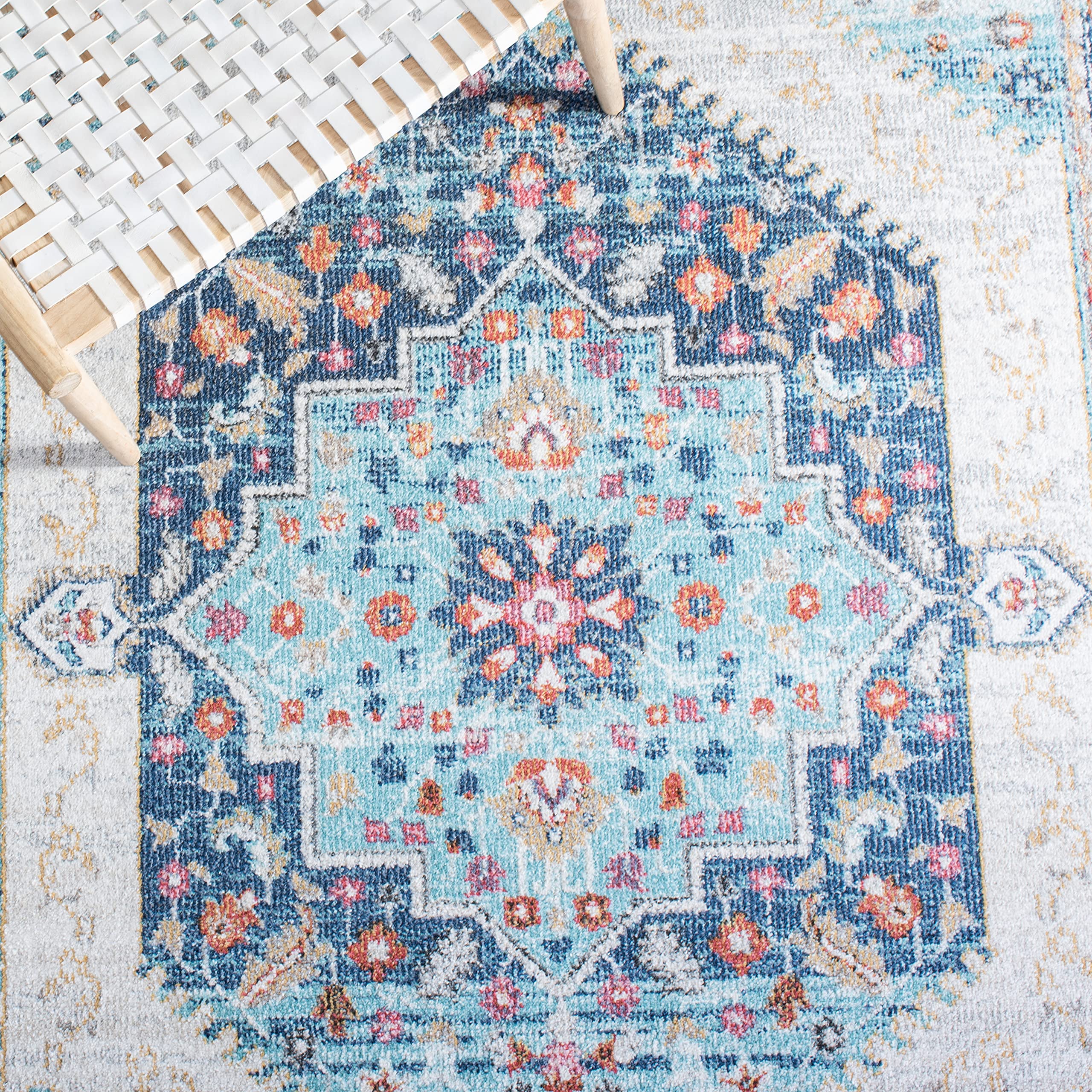 SAFAVIEH Phoenix Collection 8' x 10' Ivory & Blue Boho Chic Oriental Medallion Area Rug - Non-Shedding, Easy Care, High Traffic Resistant - Perfect for Living Room, Bedroom, Dining Room & Home Decor (PHX291A)