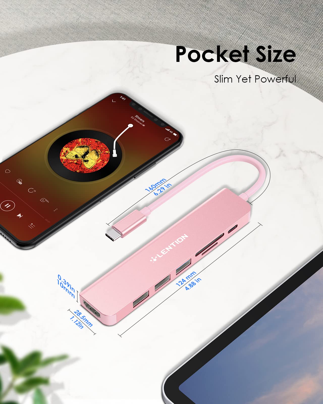 LENTION 6-in-1 USB C Hub with 100W PD Charging, 4K HDMI, SD/TF Card Reader, USB 3.0 Ports - Compatible with MacBook Pro/Air, Surface, Chromebook & More - Rose Gold (CB-CE18) | Perfect for Home Office, Travel & Multi-Screen Workstations