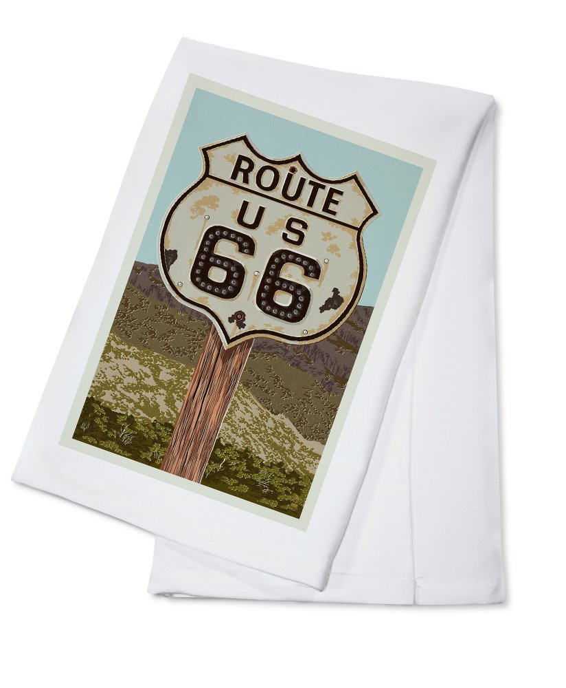 Route 66 Vintage Letterpress Tea Towel - 100% Cotton Decorative Kitchen Hand Towel for Drying Dishes & Home Decor | Perfect for Farmhouse, Retro Kitchen, and Gift Giving