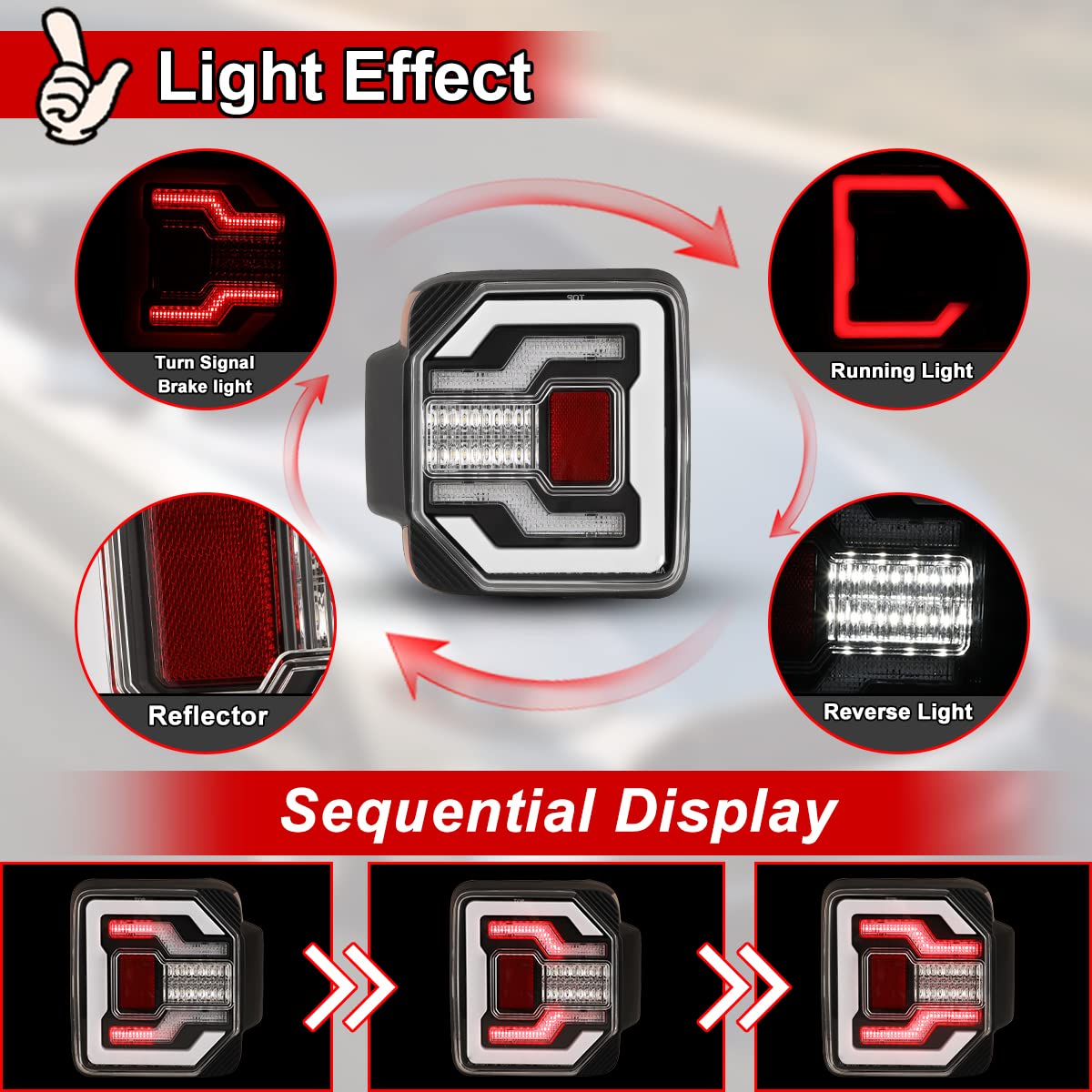 Nixon Offroad LED Sequential Tail Lights for Jeep Wrangler JL & JLU (2018-2025) & 4XE Plug-in Hybrid (2021-2025) - Matte Black Housing with Clear Lens - Direct Replacement Rear Light Assembly (1 Pair) - Perfect for Off-Roading, Night Driving & Custom Jeep Upgrades