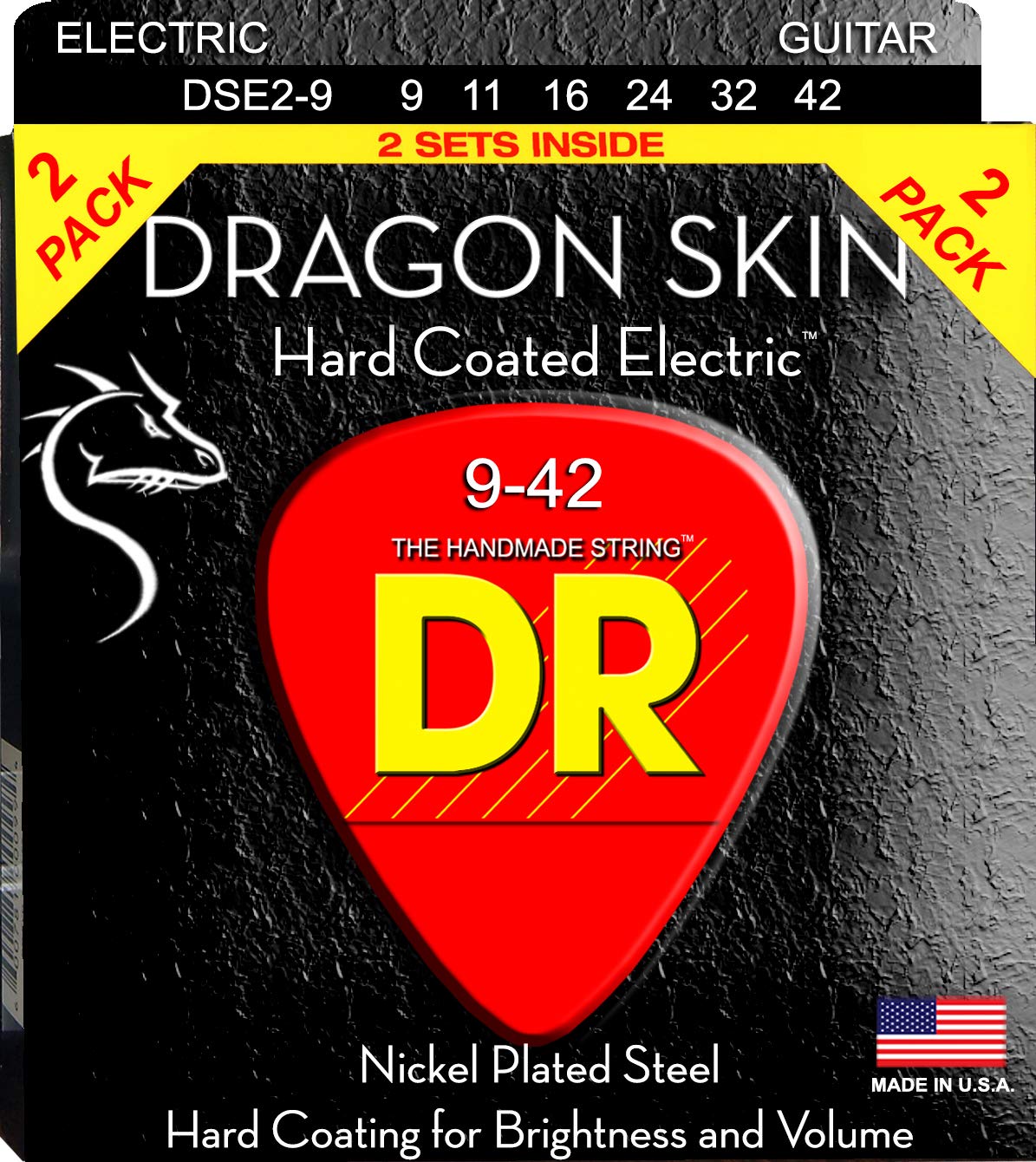 DR Strings DSE-2/9 Dragon Skin Clear Coated Nickel Plated Steel Electric Guitar Strings - 9-Pack Value Set for Smooth Playability & Extended Durability | Perfect for Rock, Metal & Studio Recording