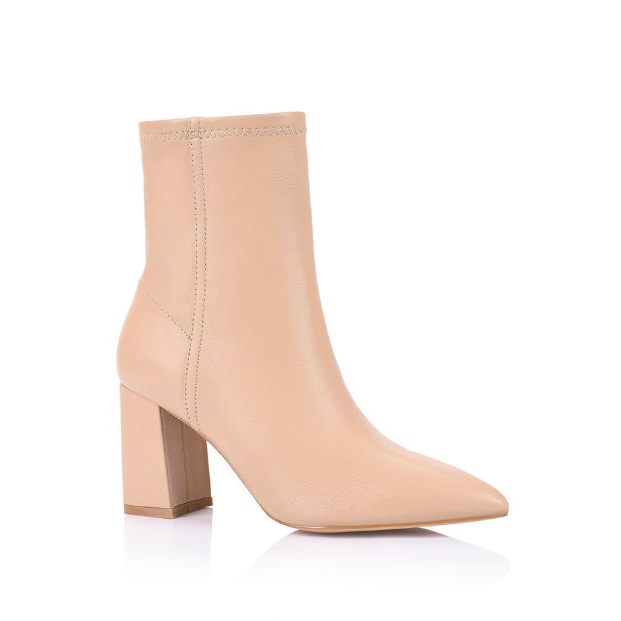 Max Stretch Ankle Boots for Women - Comfortable Beige Stretch Booties with Side Zipper | Perfect for Office, Casual Outfits & Winter Fashion