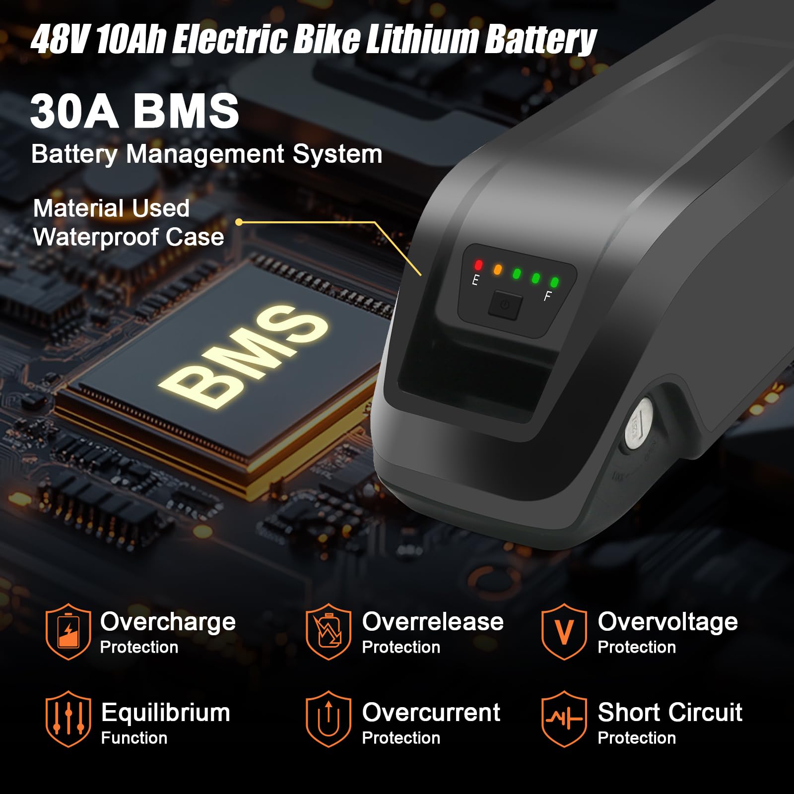 48V 10Ah Lithium Ebike Battery with 2A Fast Charger - 30A BMS, USB Output, Safe Lock & LED Indicator - Compatible with 0-1400W Electric Bikes - Perfect for Commuting, Mountain Biking & Urban Riding (Includes Charger)