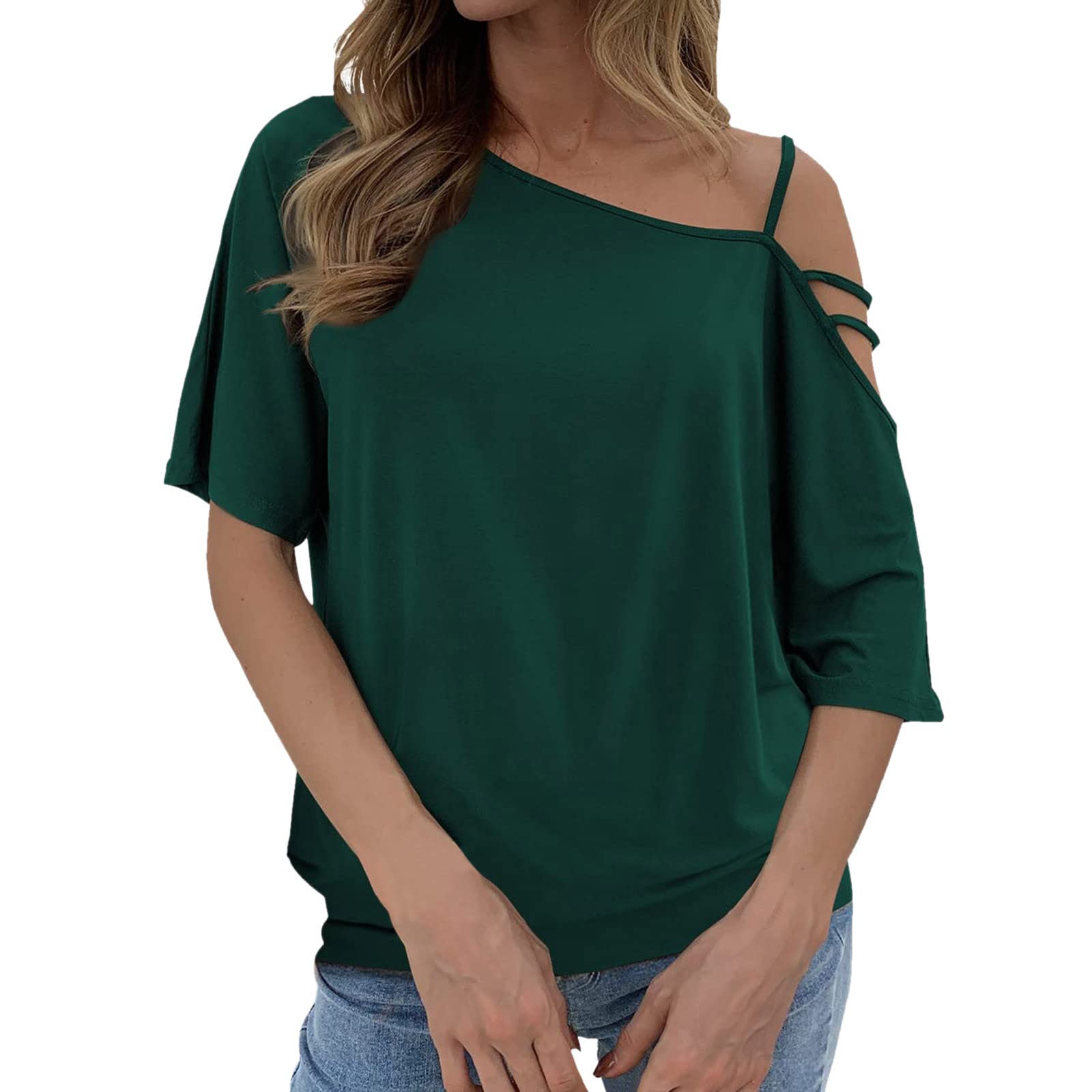 Women's One-Shoulder Casual Tops - Short Sleeve Tunic Blouse with Strappy Cold Shoulder Design for Summer Outfits & Beach Wear | Perfect for Date Nights, Vacations, and Casual Outings