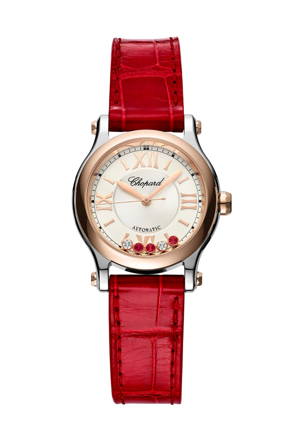 Chopard Happy Sport Ladies Watch - 18K Rose Gold & Stainless Steel with Diamonds and Rubies | Luxury Women's Wristwatch for Gifts, Parties & Special Occasions