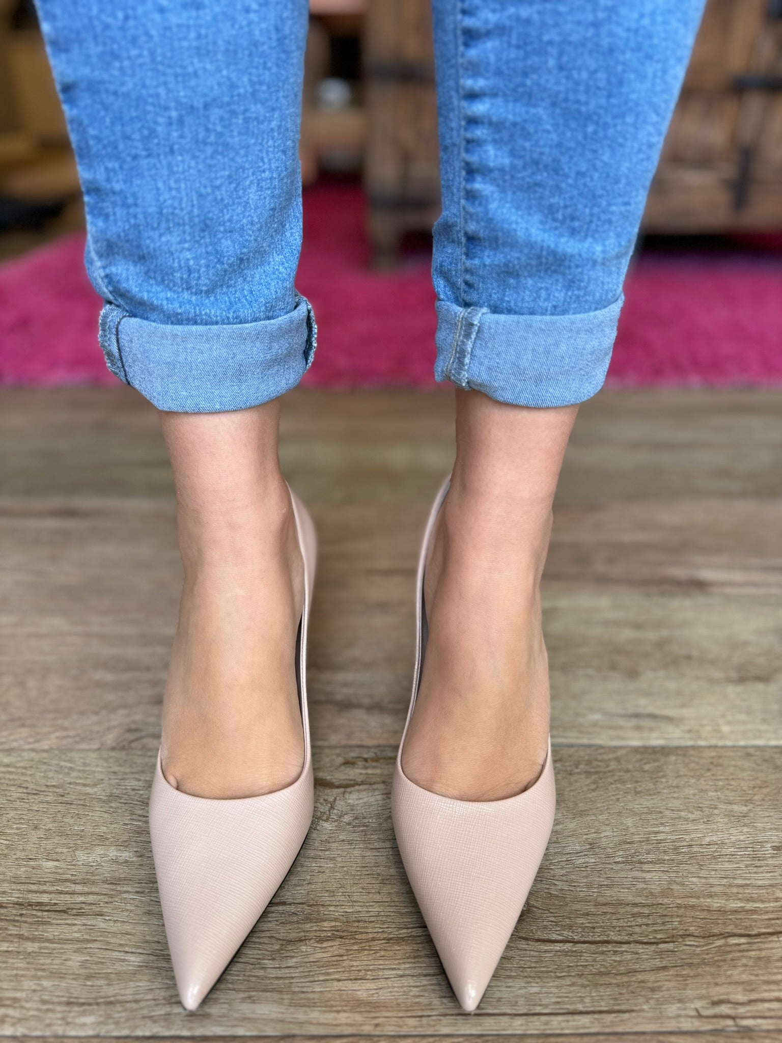 PRADA Saffiano Leather Pointed Toe Pumps Women's Size 7.5 - Luxury High Heels for Office, Party & Formal Events