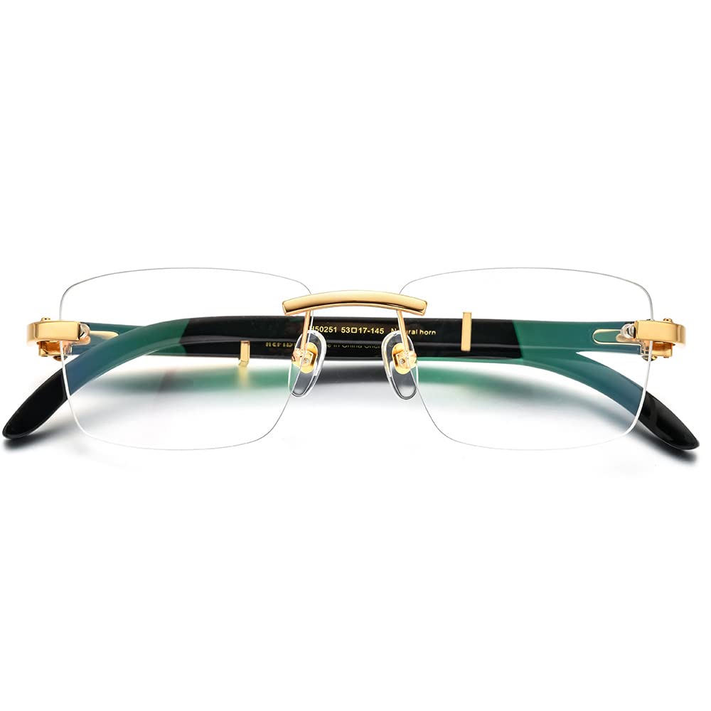Hepidem 100% Genuine Buffalo Horn Handmade Square Rimless Eyeglass Frames - Luxury, Durable & Lightweight for Reading, Driving & Fashion Accessories