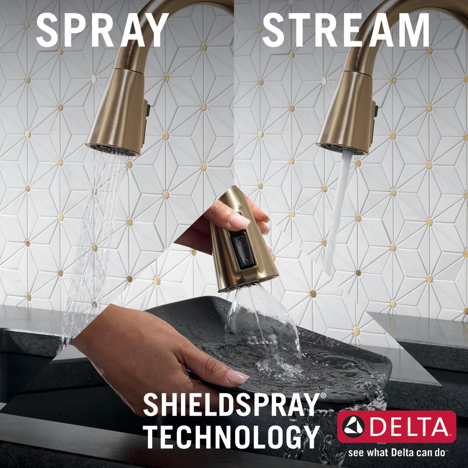 Delta Gold Kitchen Faucet with Touch2O & Soap Dispenser for Modern Sinks
