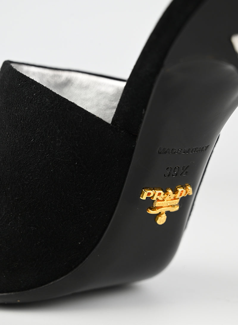 Prada Suede Glitter Sabot Loafers Women's Size 39.5 - Elegant & Comfortable for Office, Parties & Casual Wear